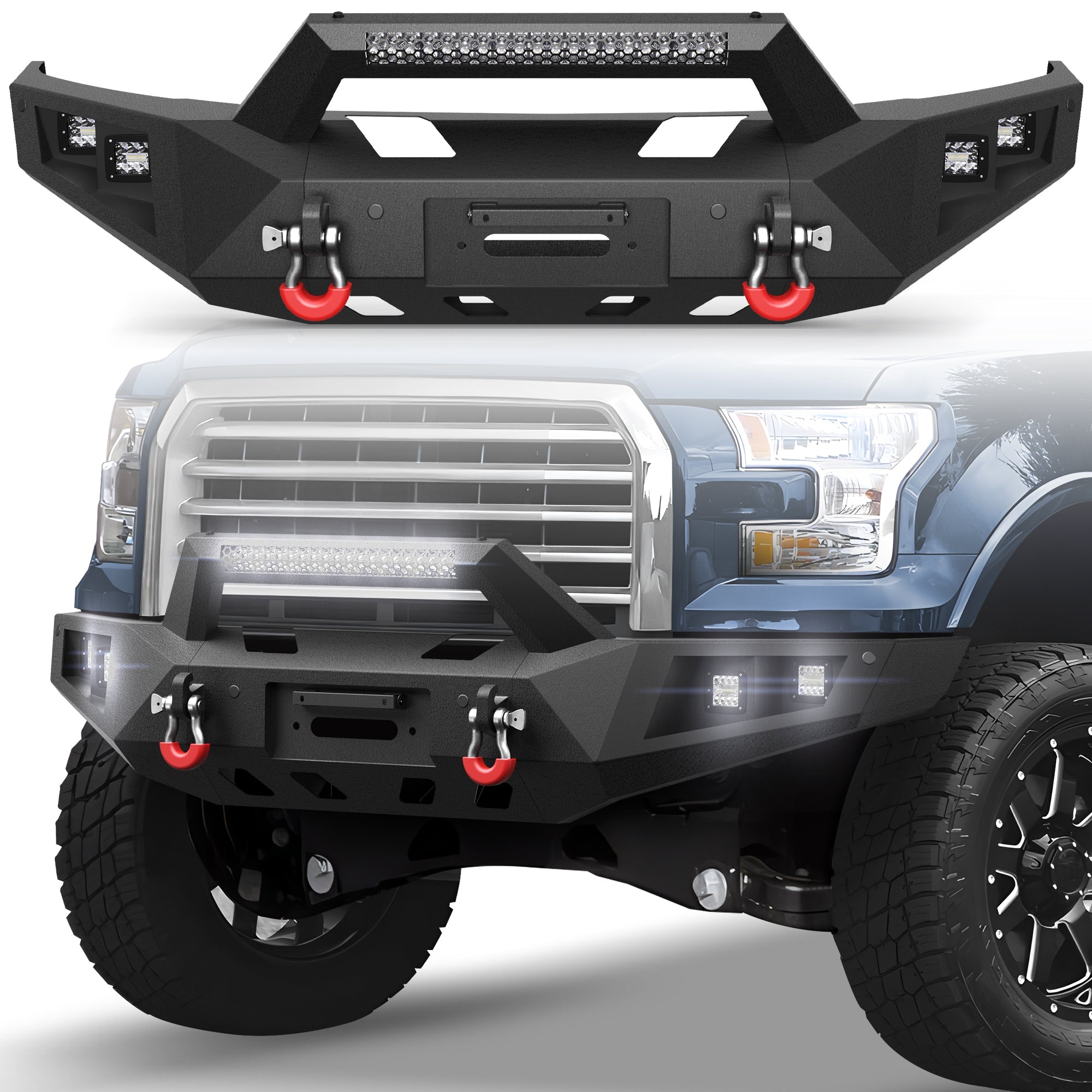 Front Bumper Offroad Bumper for 2015 2016 2017 Ford F150 Pickup Truck (Excluding Raptor & Ecoboost) - nadiaauto
