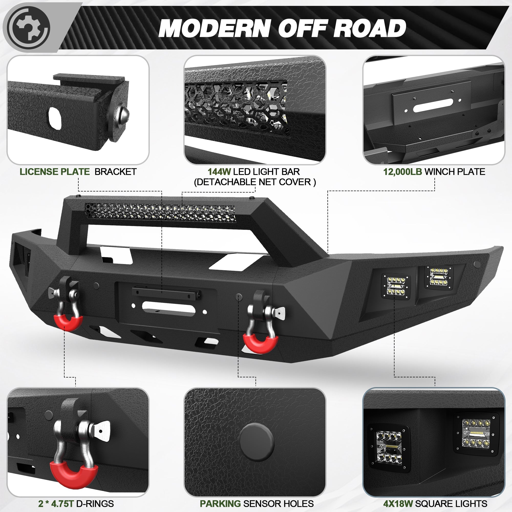 Front Bumper Offroad Bumper for 2015 2016 2017 Ford F150 Pickup Truck (Excluding Raptor & Ecoboost) - nadiaauto
