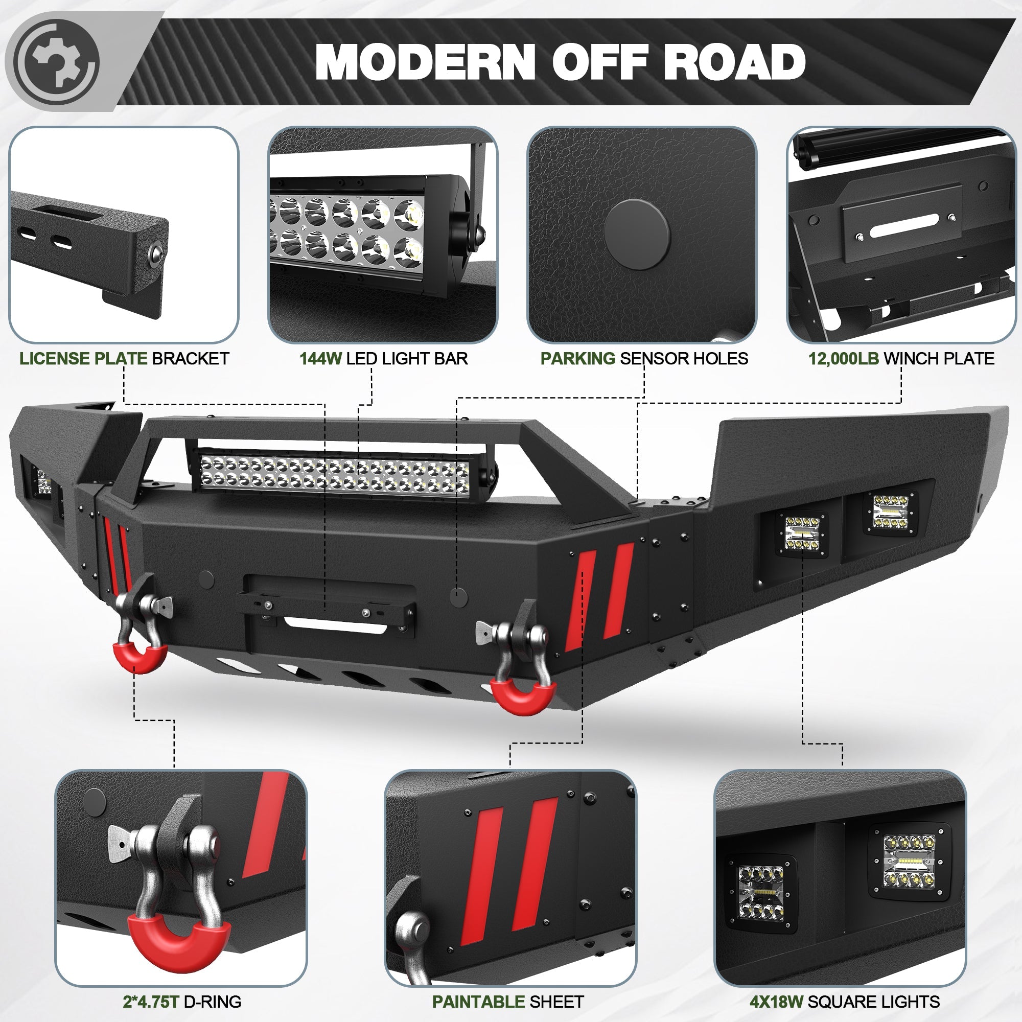 Heavy-Duty Bumper Set for 2011- 2014 GMC Sierra 2500/3500 with Winch Plate, LED Light - nadiaauto