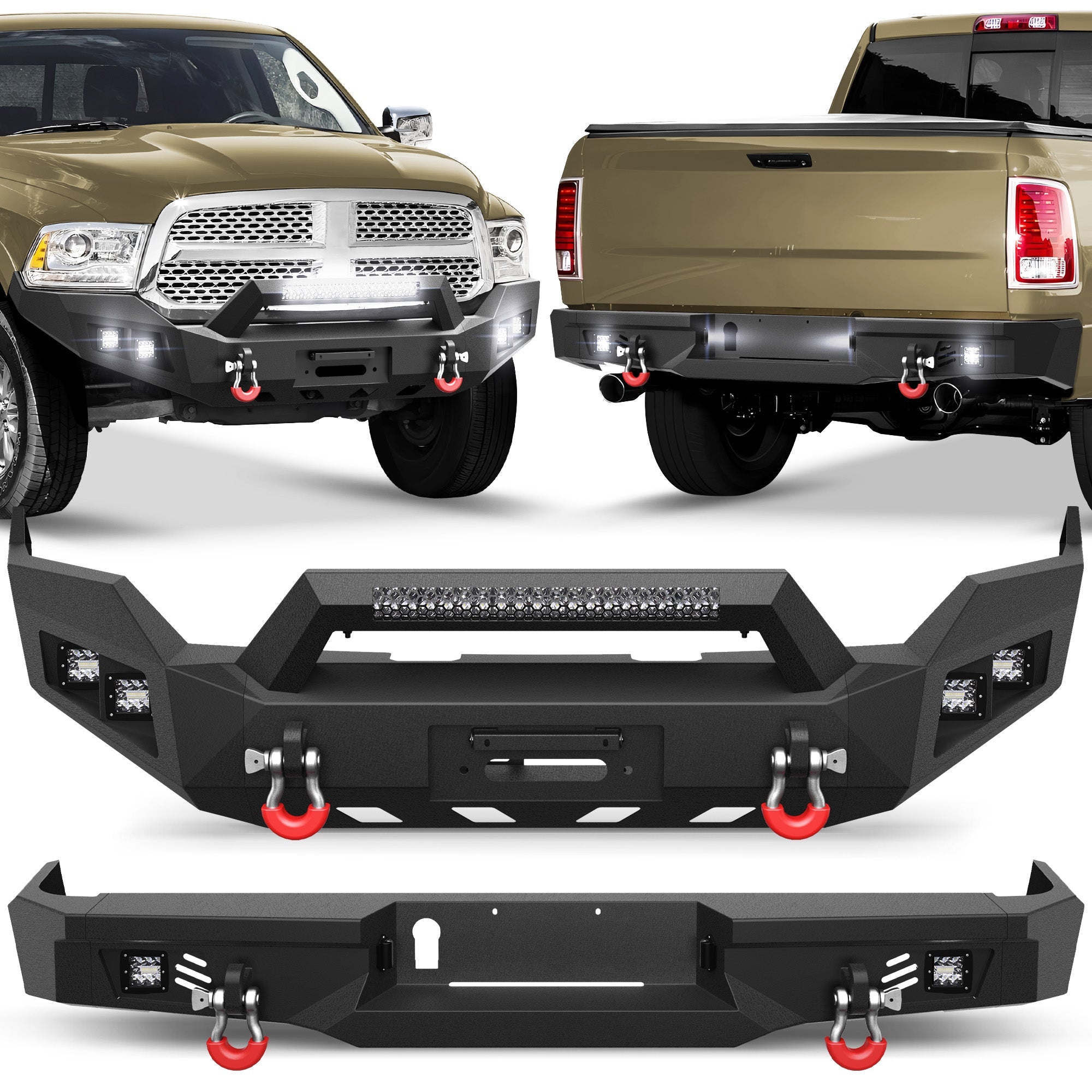 Heavy Duty Bumper with Winch Plate and Bright LED Lights for Ram 1500 (2013-2018, 2019-2024) - nadiaauto