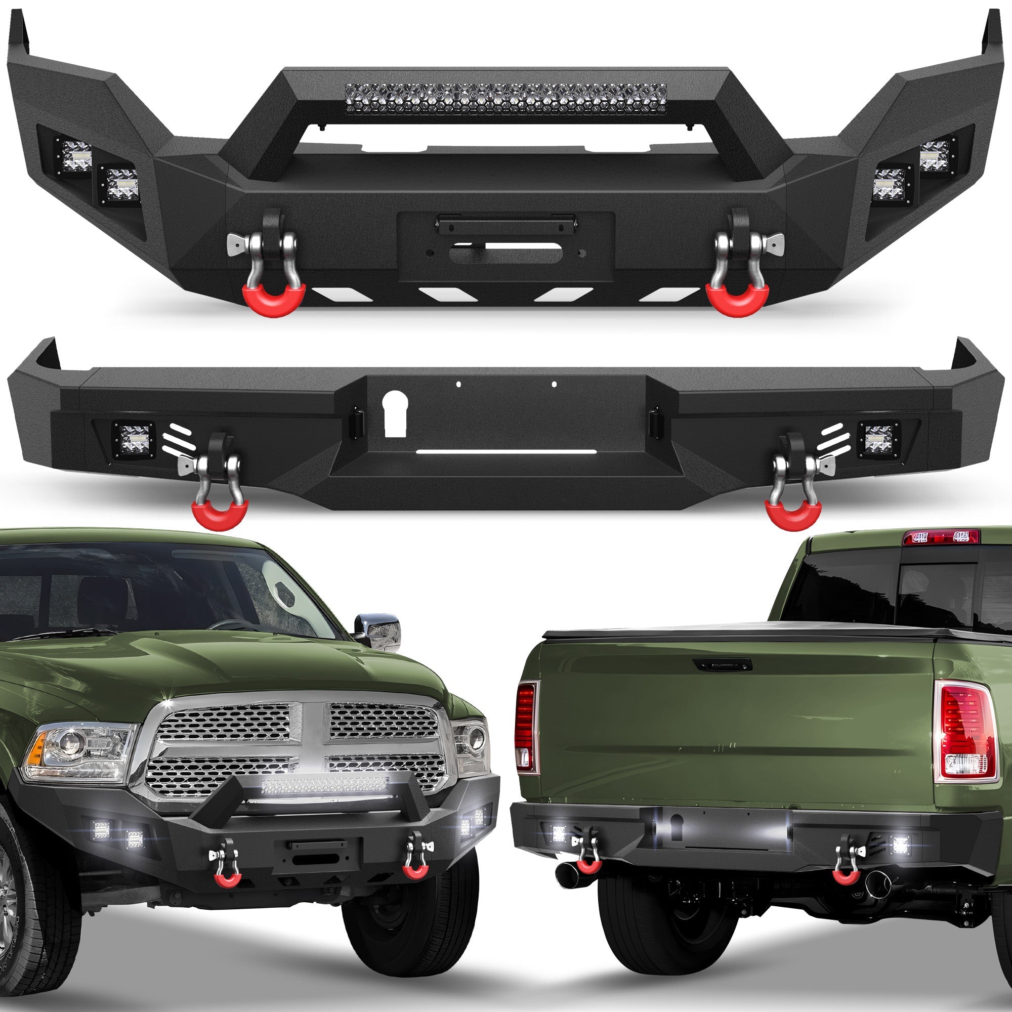 Heavy Duty Bumper with Winch Plate and Bright LED Lights for Ram 1500 (2013-2018, 2019-2024) - nadiaauto