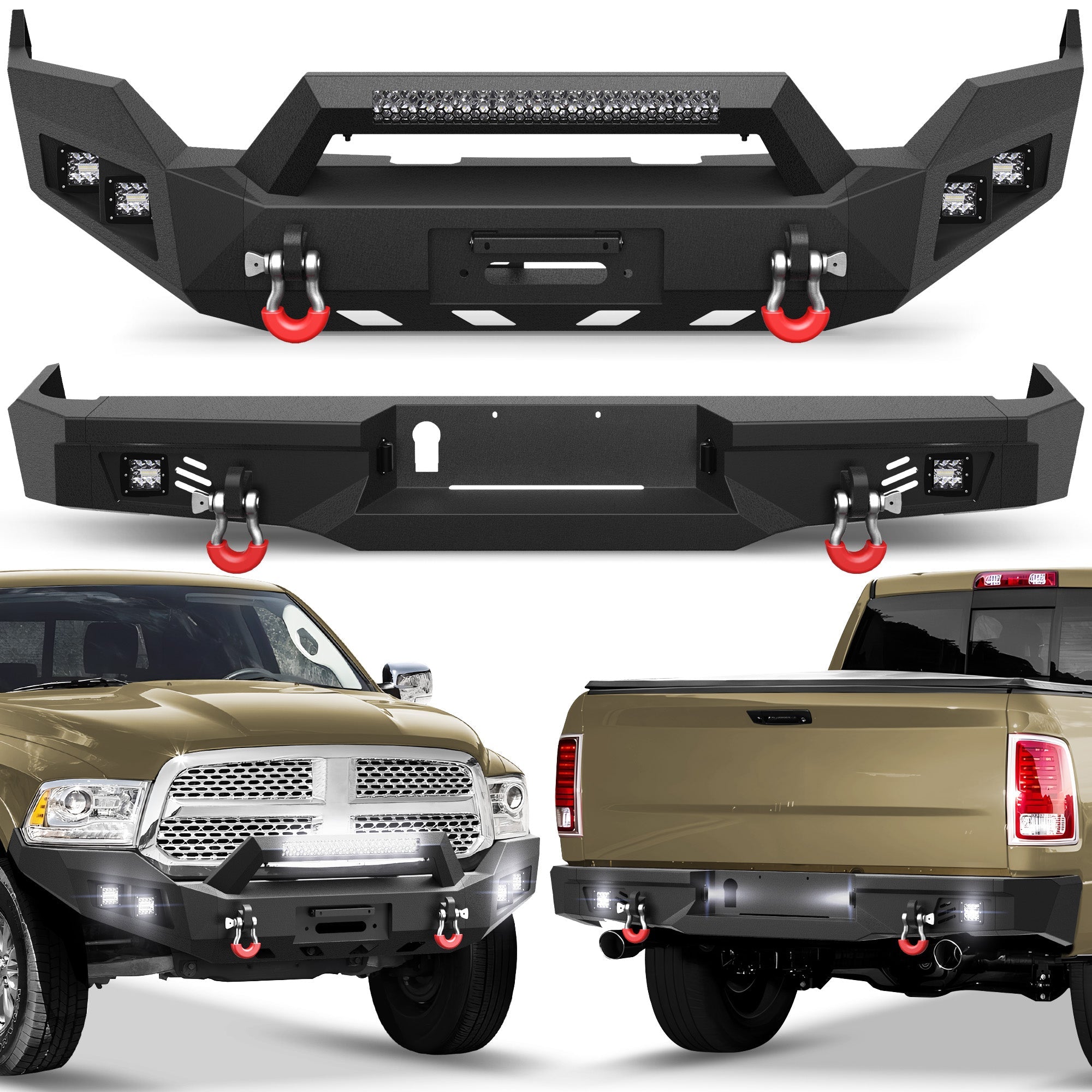 Heavy Duty Bumper with Winch Plate and Bright LED Lights for Ram 1500 (2013-2018, 2019-2024) - nadiaauto