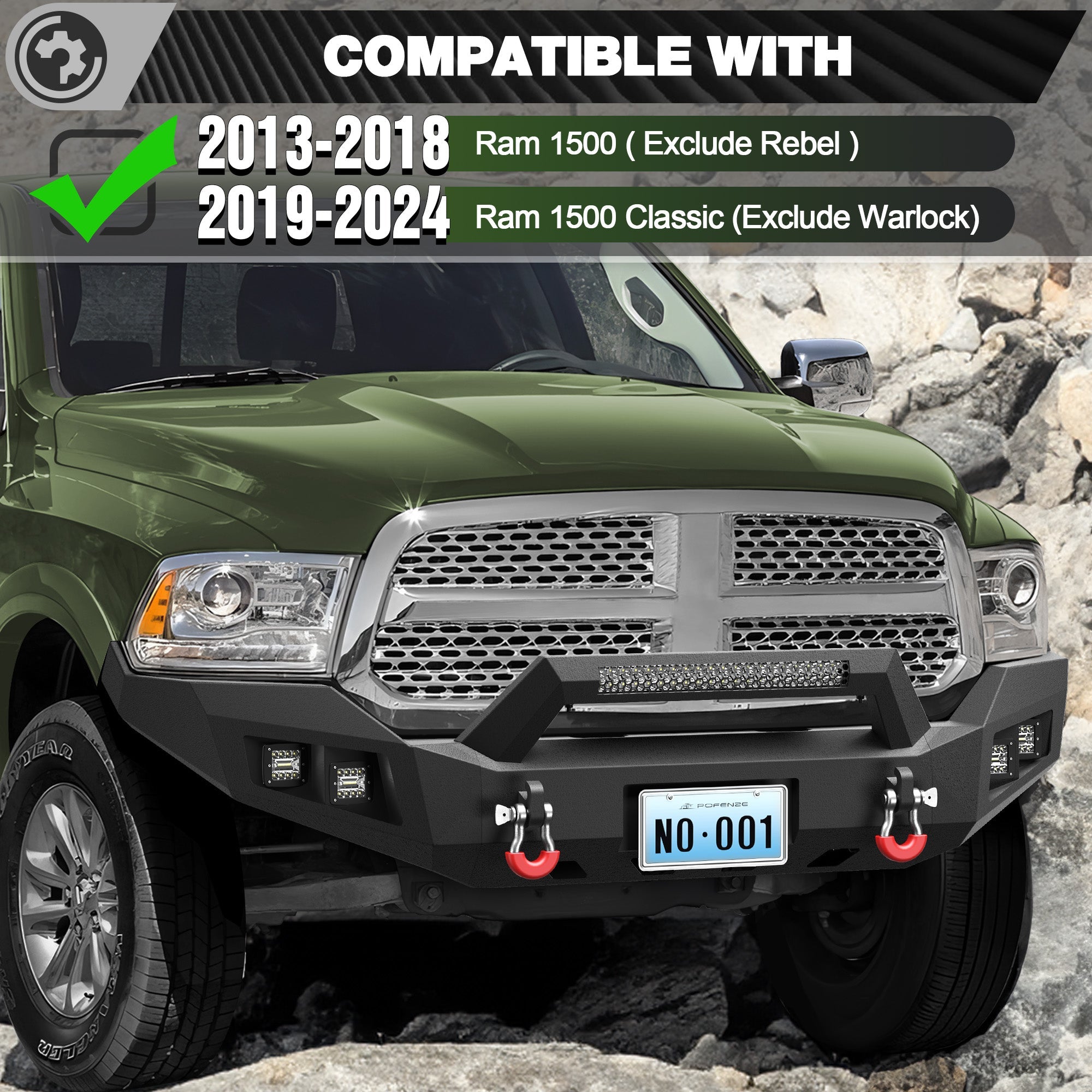 Heavy Duty Bumper with Winch Plate and Bright LED Lights for Ram 1500 (2013-2018, 2019-2024) - nadiaauto