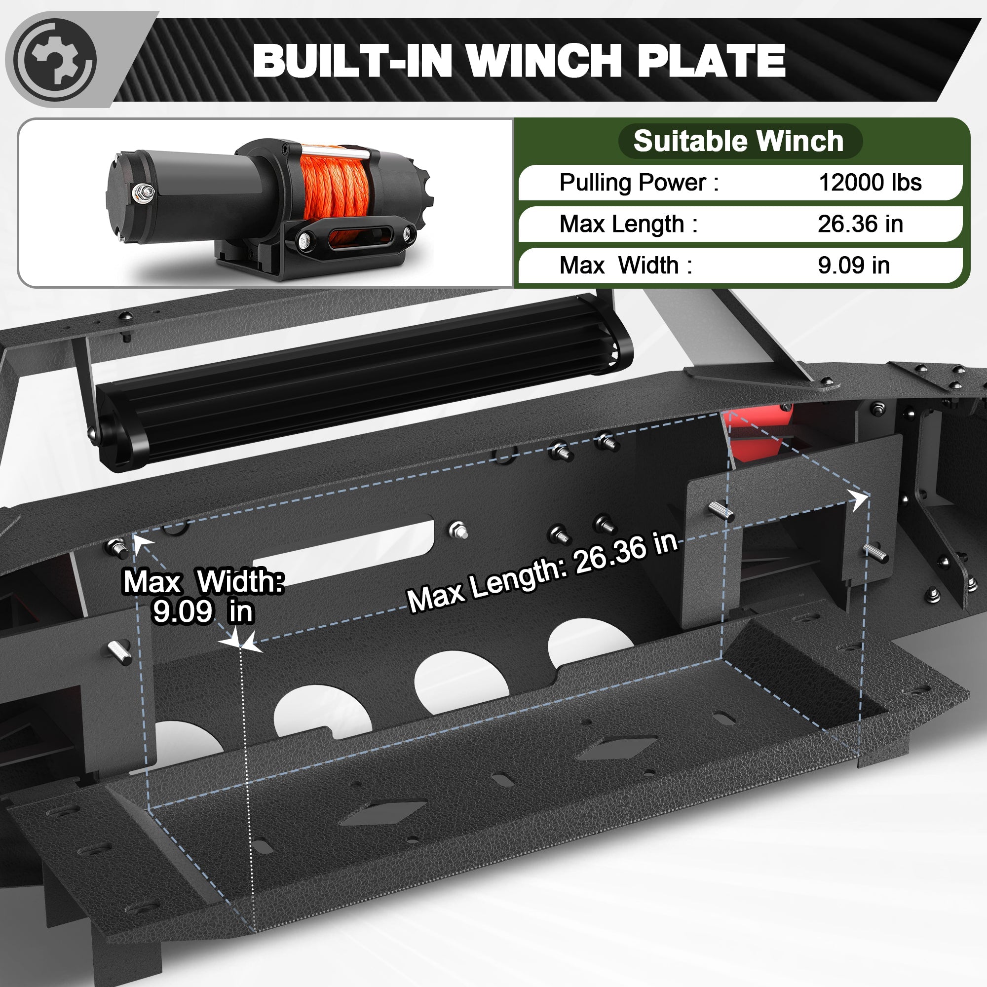 Heavy-Duty Off-Road Front Bumper for Ford F150 2015 2016 2017 with Winch Plate and Bright LED Light - nadiaauto