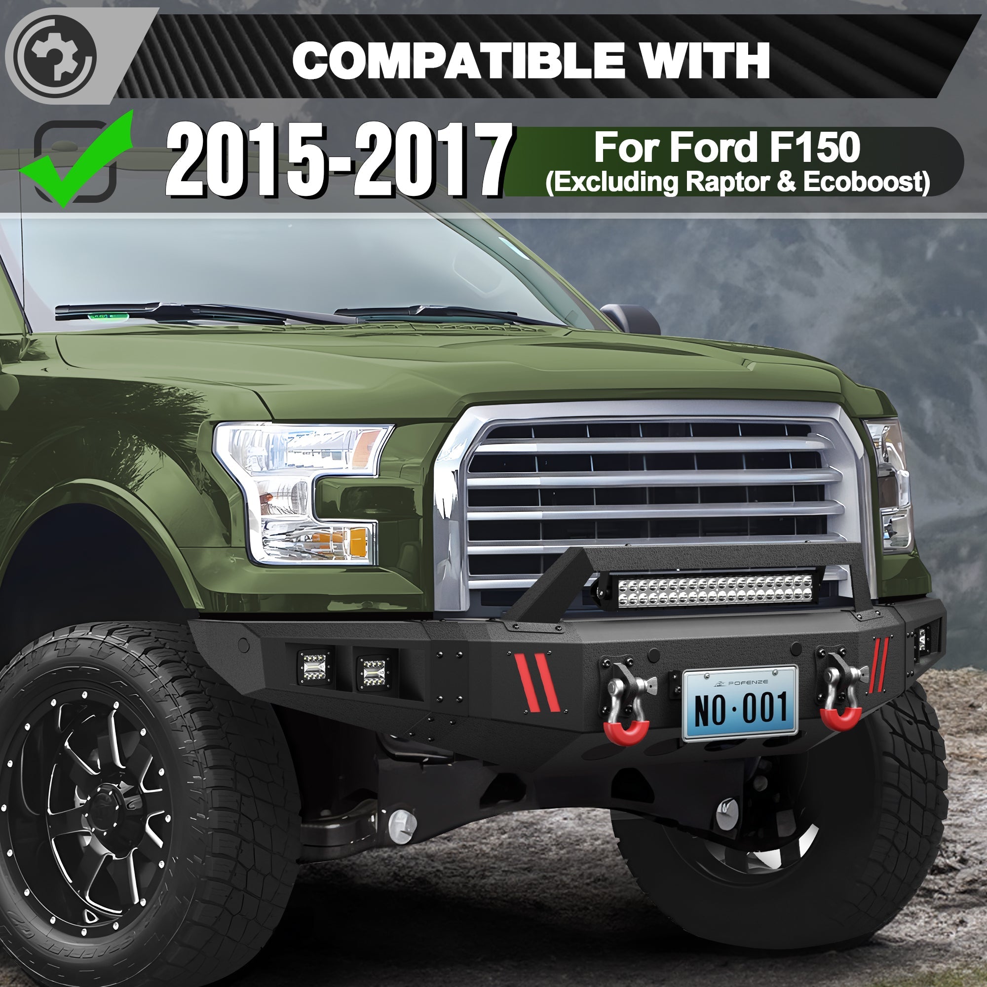 Heavy-Duty Off-Road Front Bumper for Ford F150 2015 2016 2017 with Winch Plate and Bright LED Light - nadiaauto