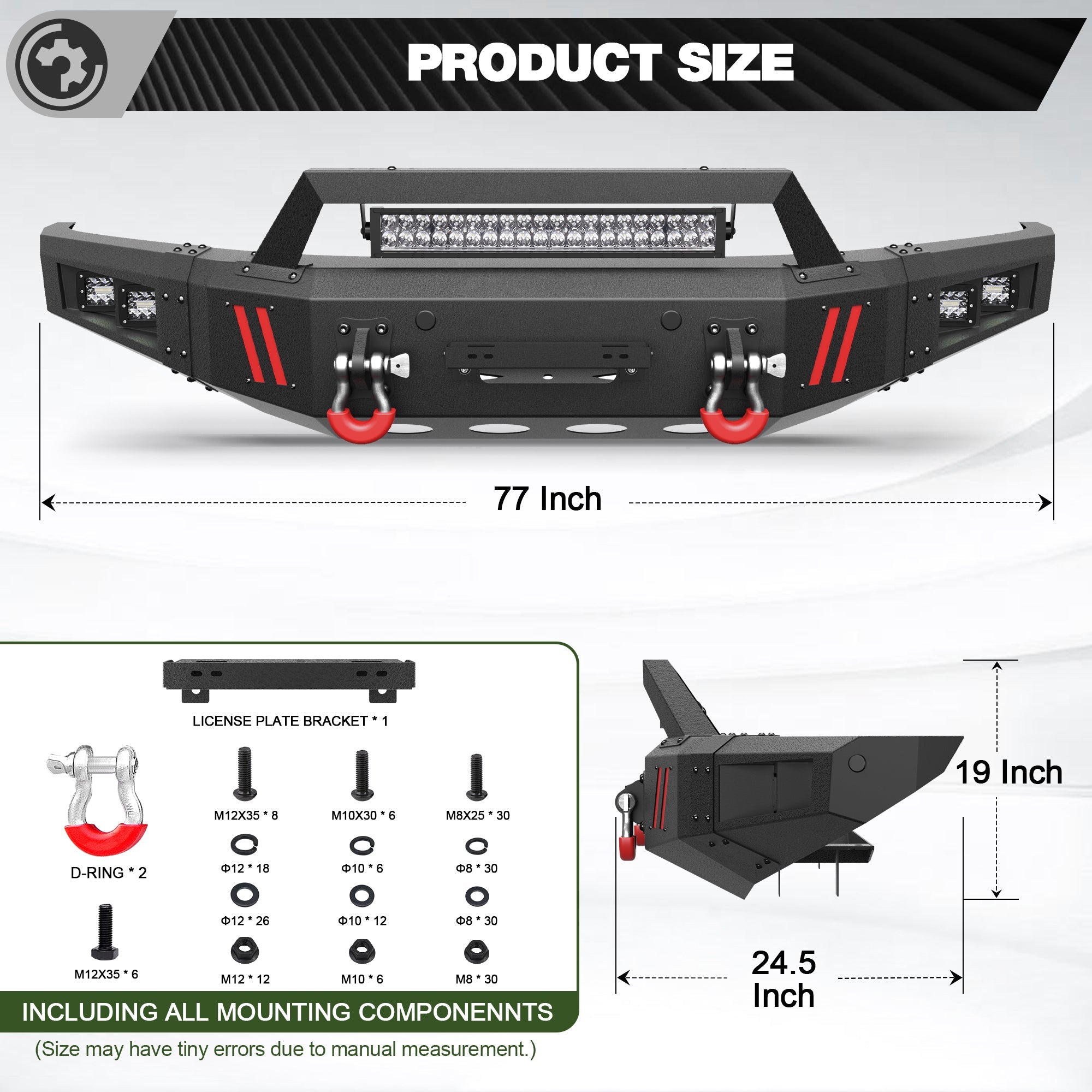 Heavy-Duty Off-Road Front Bumper for Ford F150 2015 2016 2017 with Winch Plate and Bright LED Light - nadiaauto