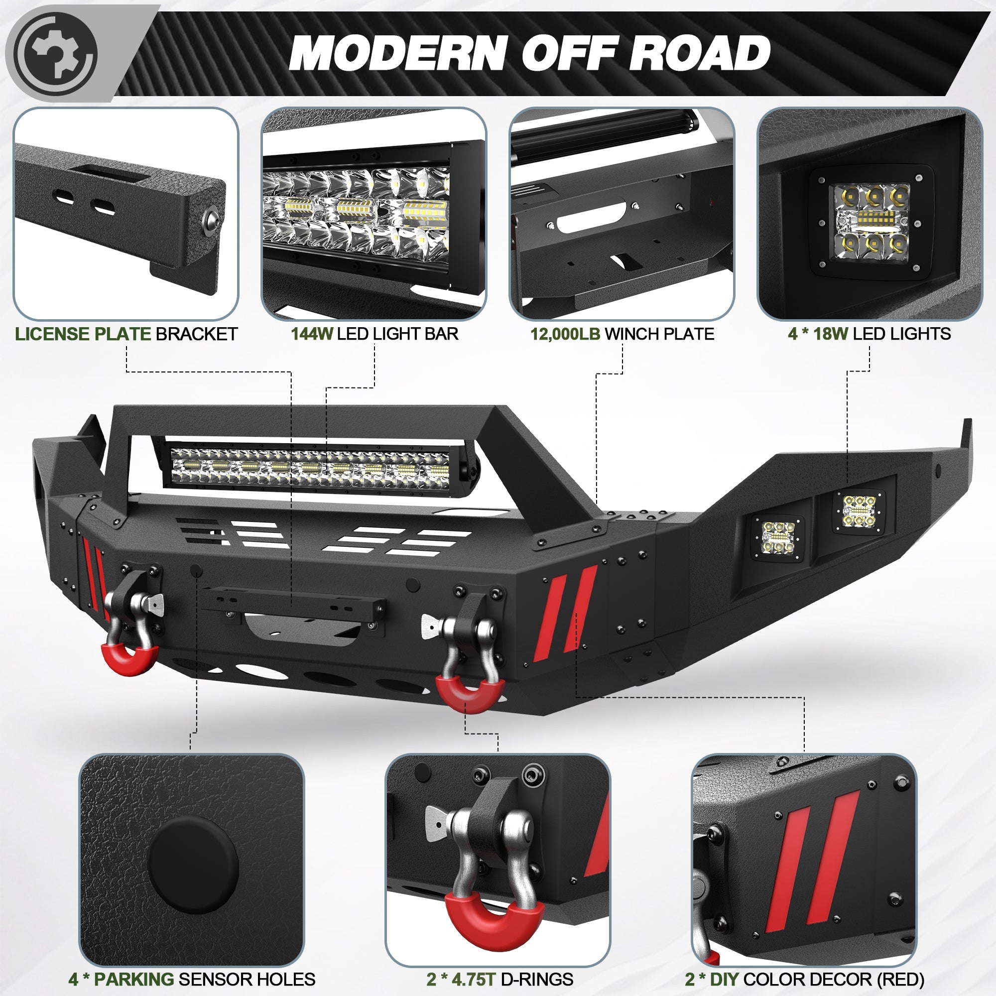 Heavy Duty Steel Bumper with Winch Plate for 2013-2018 Ram 1500 & 2019-2024 Ram 1500 Classic - nadiaauto