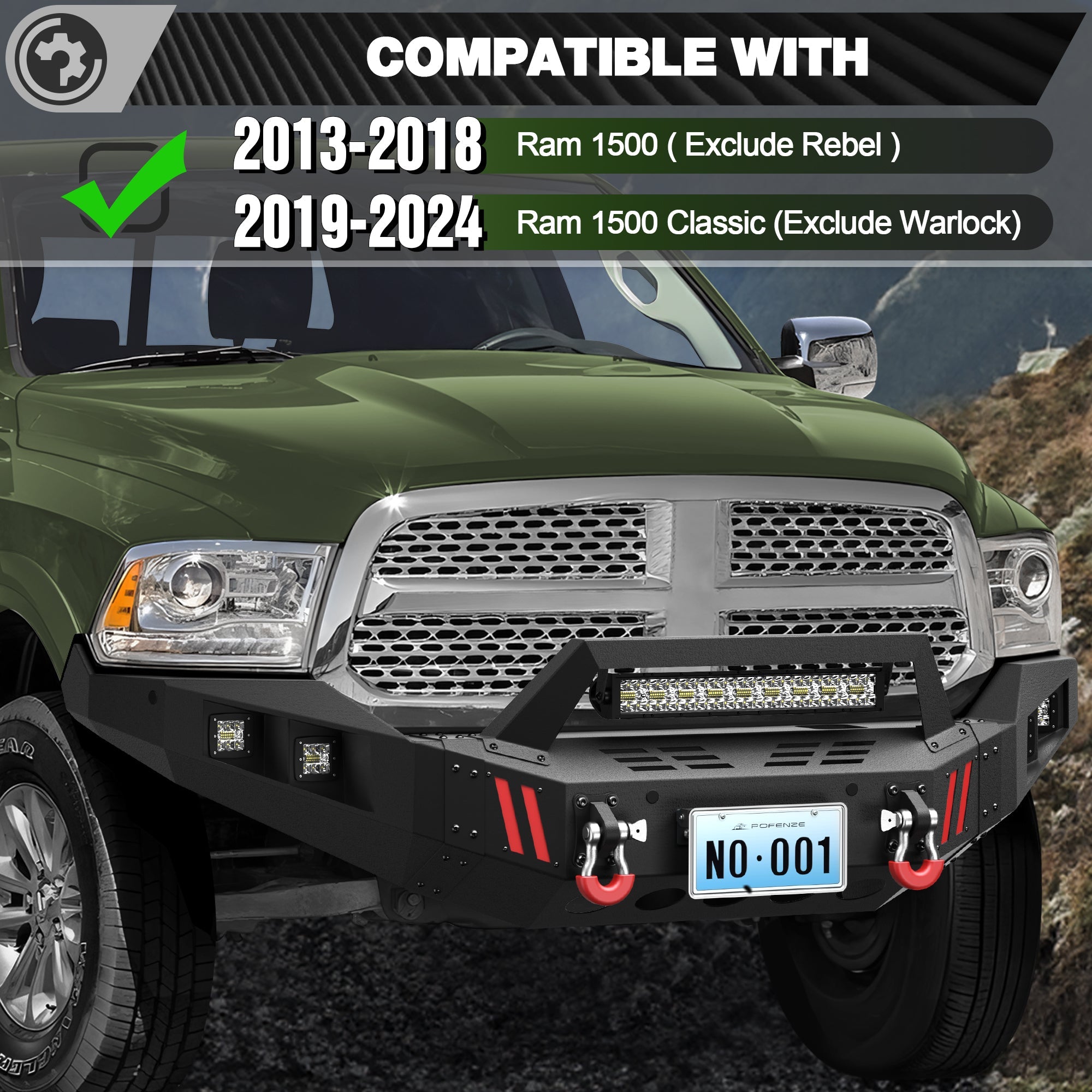 Heavy Duty Steel Bumper with Winch Plate for 2013-2018 Ram 1500 & 2019-2024 Ram 1500 Classic - nadiaauto