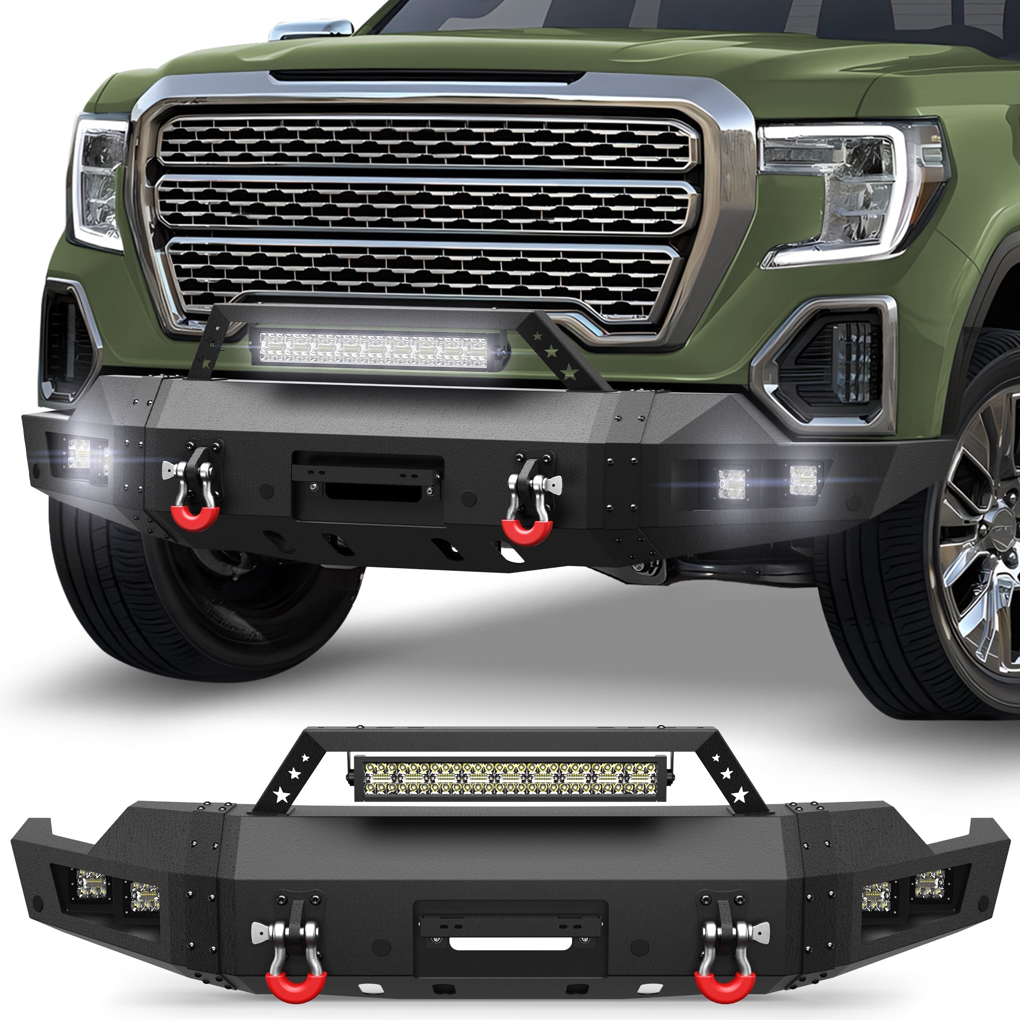 Heavy Duty Steel Front Bumper with Winch Plate Fits 2019 to 2022 GMC Sierra 1500 - nadiaauto