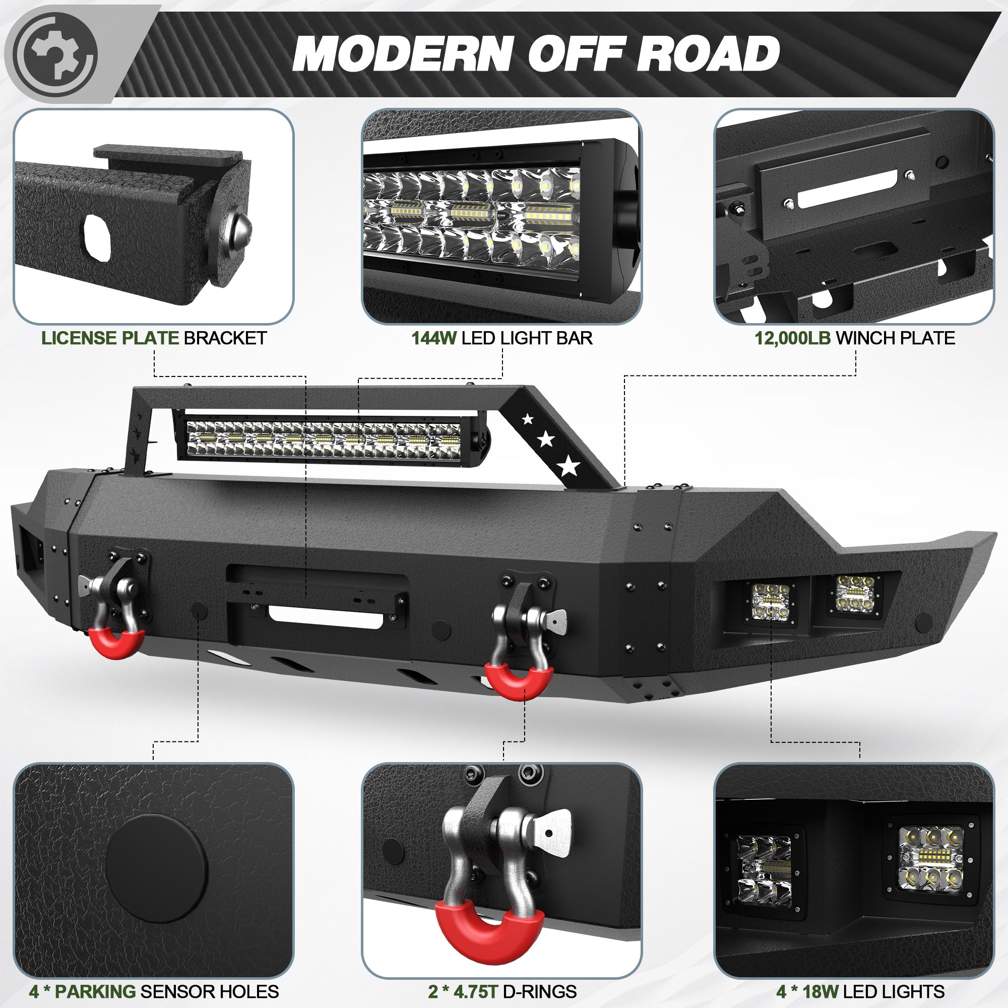 Heavy Duty Steel Front Bumper with Winch Plate Fits 2019 to 2022 GMC Sierra 1500 - nadiaauto