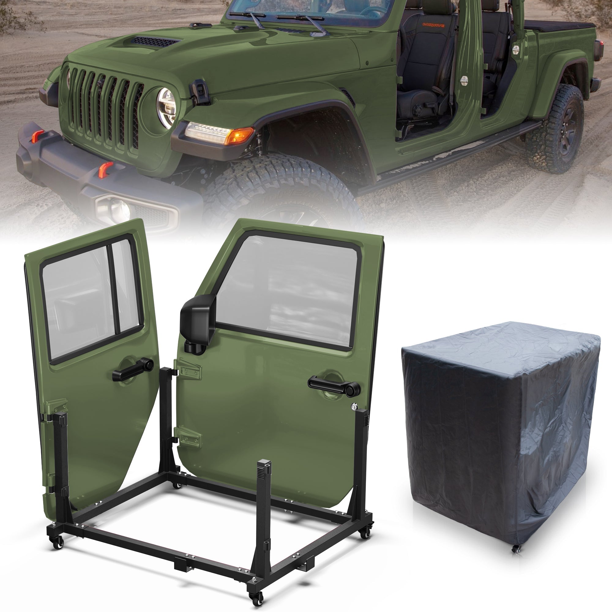 Jeep Door Storage Cart with Wheels | Wrangler YJ TJ JK JL & Gladiator JT Door Holder Rack - nadiaauto