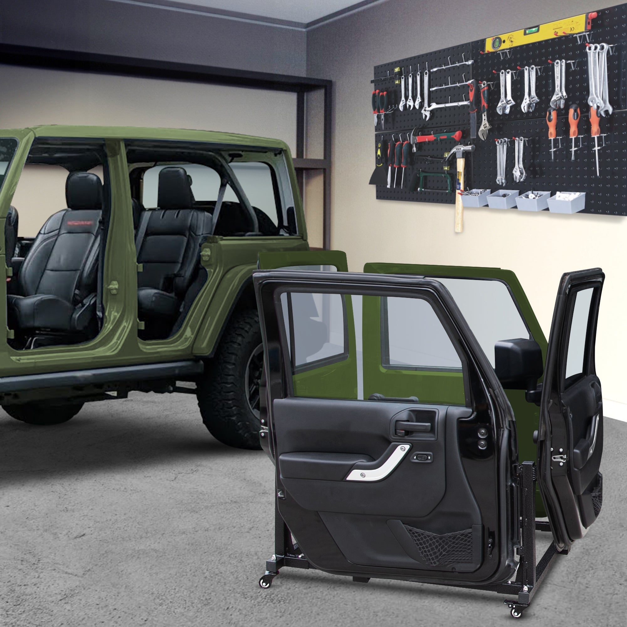 Jeep Door Storage Cart with Wheels | Wrangler YJ TJ JK JL & Gladiator JT Door Holder Rack - nadiaauto