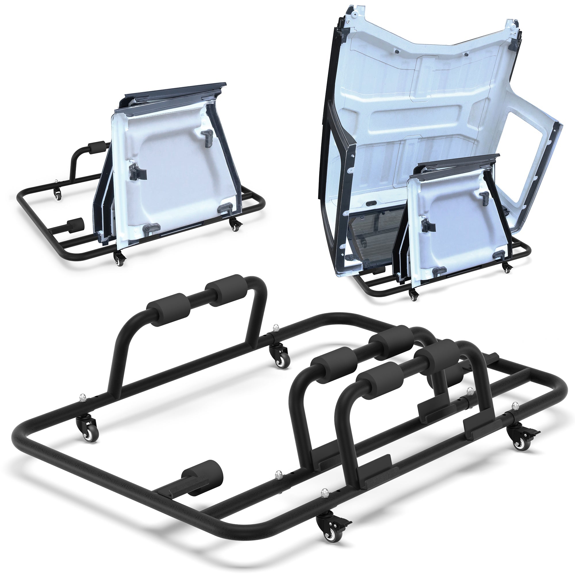 Jeep Hardtop Storage Cart for Wrangler YJ TJ JK JL 1976-2025, Jeep Hardtop Carrier Rack with Locking Wheels, Adjustable Roof Panel Storage Stand - nadiaauto