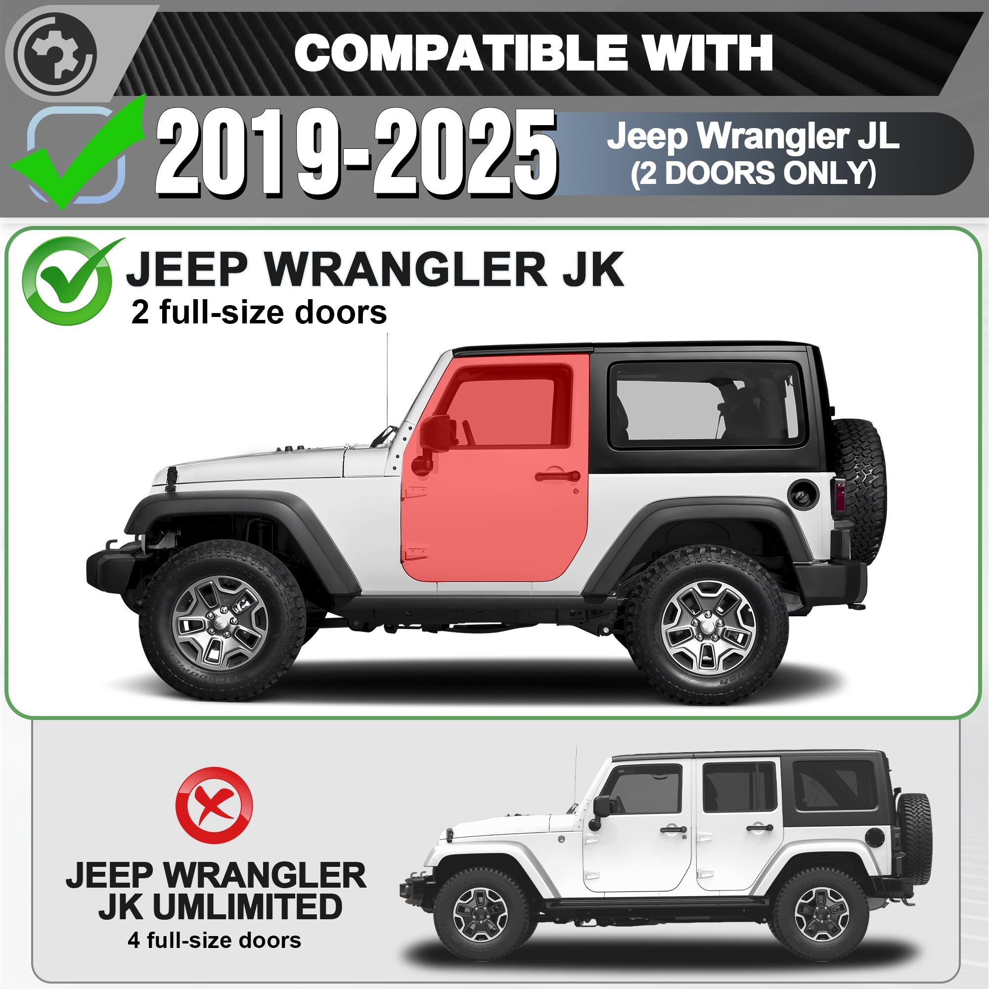 Jeep JL Running Boards Side Steps Fit for 2019-2025 Jeep Wrangler JL 2-Door - nadiaauto