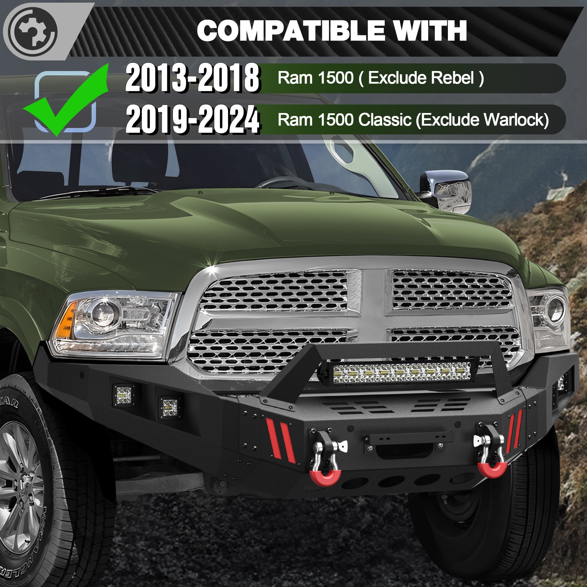 Ram 1500 Front and Rear Bumper Set for 2013-2018 Ram 1500 (Exclude Rebel) and 2019-2024 Ram 1500 Classic (Exclude Warlock) - nadiaauto