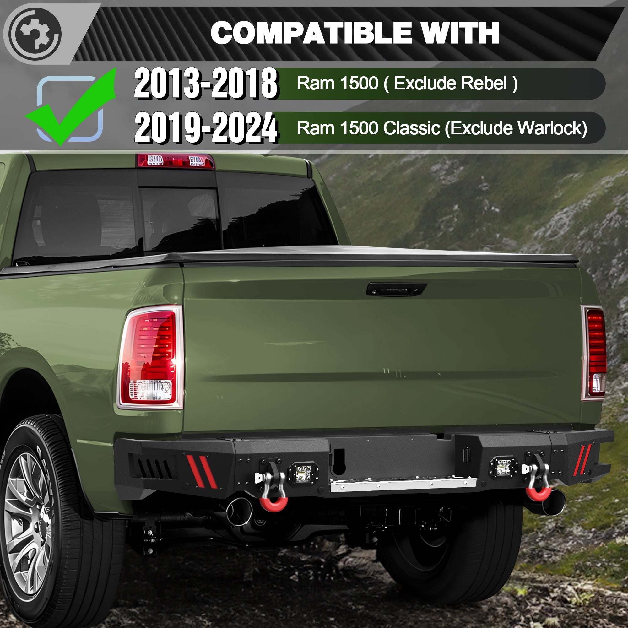 Ram 1500 Front and Rear Bumper Set for 2013-2018 Ram 1500 (Exclude Rebel) and 2019-2024 Ram 1500 Classic (Exclude Warlock) - nadiaauto