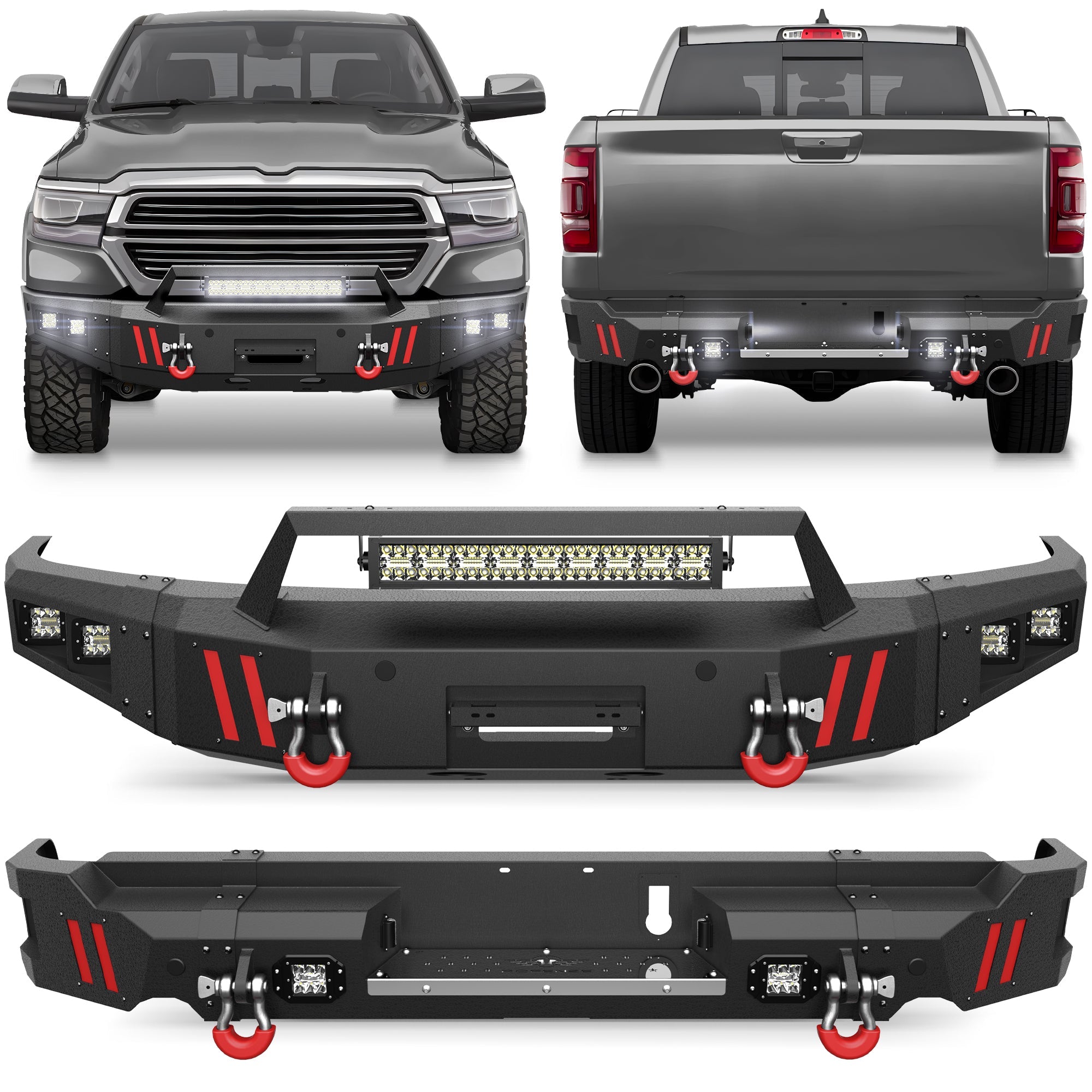 Ram 1500 Front and Rear Bumpers Fit Ram 1500 2019 2020 2021 2022 2023 2024 (Exclude Classic) - nadiaauto