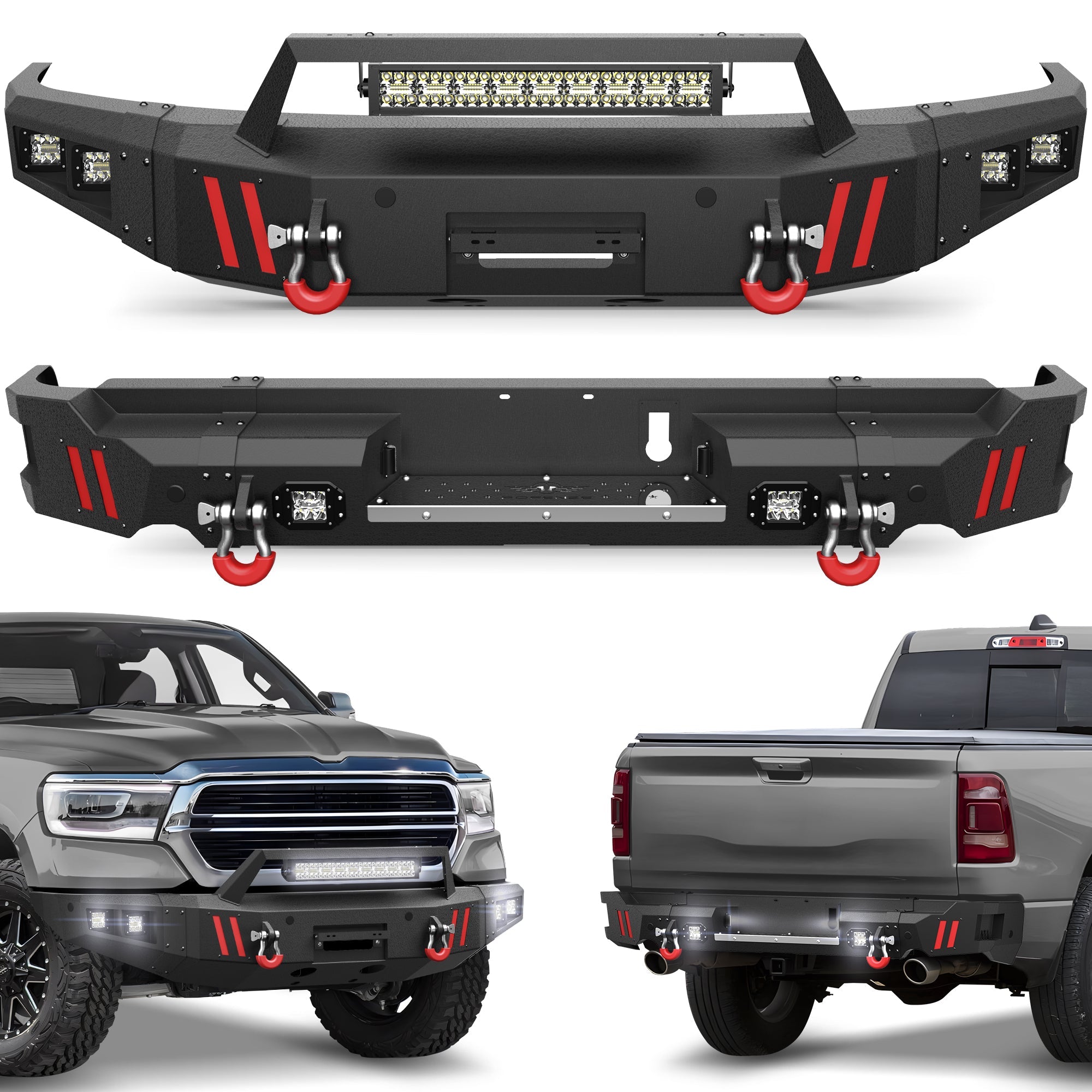 Ram 1500 Front and Rear Bumpers Fit Ram 1500 2019 2020 2021 2022 2023 2024 (Exclude Classic) - nadiaauto