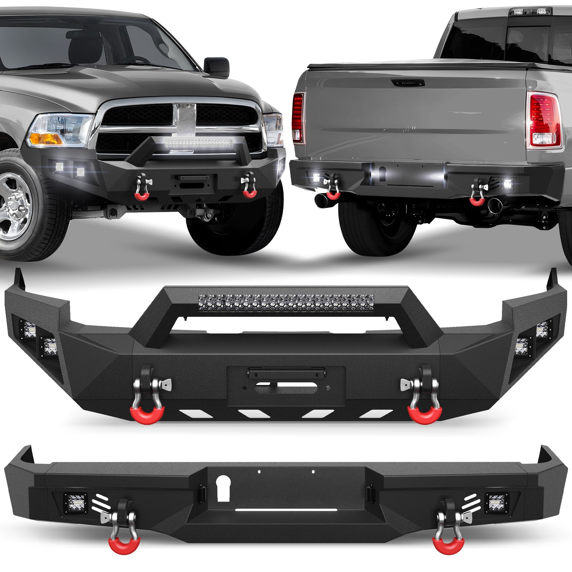 Ram 1500 Front Bumper and Rear Bumper Set for 2009 2010 2011 2012 Ram 1500 Pickup w/Winch Plate - nadiaauto