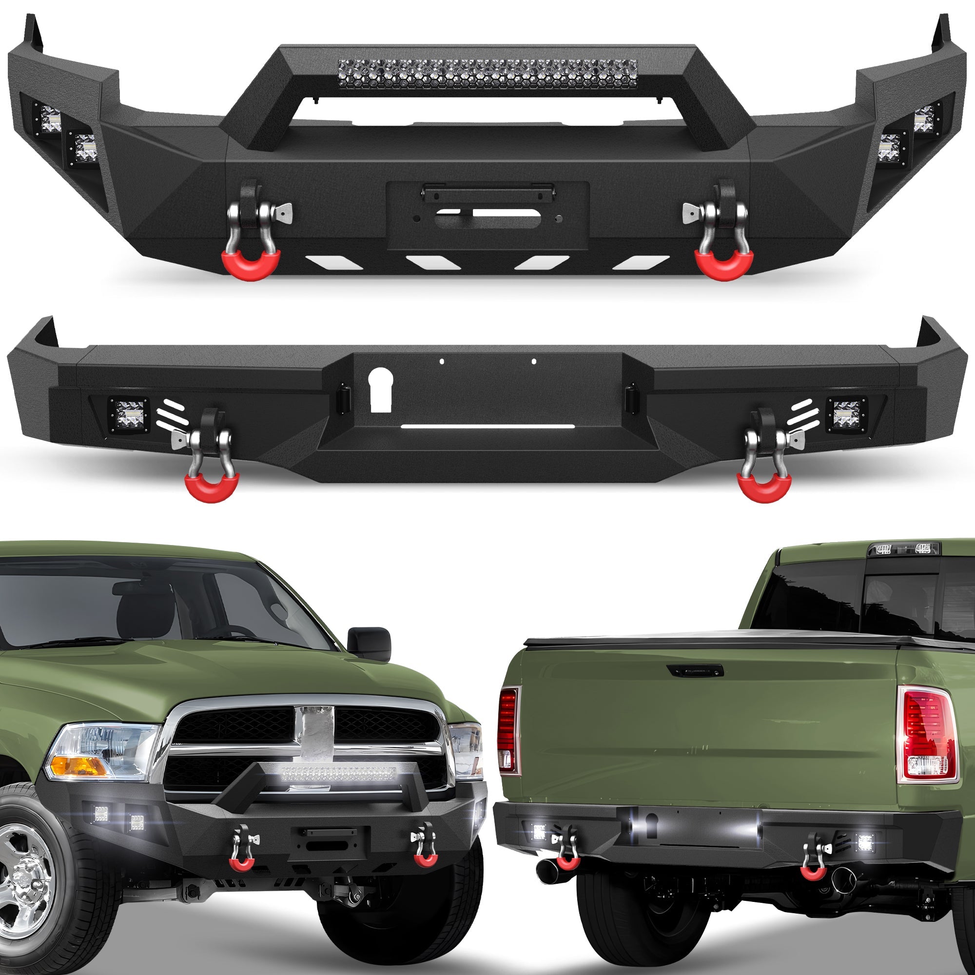 Ram 1500 Front Bumper and Rear Bumper Set for 2009 2010 2011 2012 Ram 1500 Pickup w/Winch Plate - nadiaauto