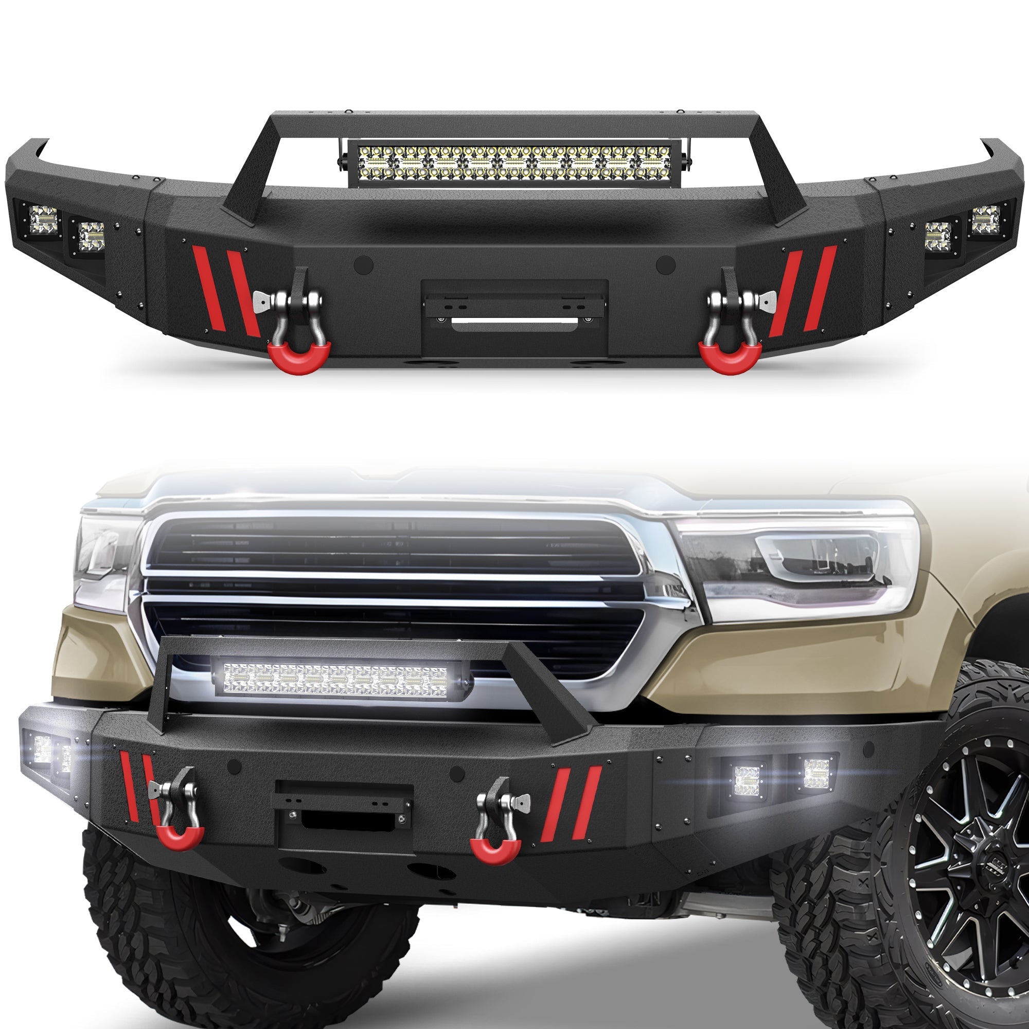 Ram 1500 Front Bumper Compatible with Dodge Ram 1500 2019-2024 (Exclude Classic) with Winch Plate - nadiaauto