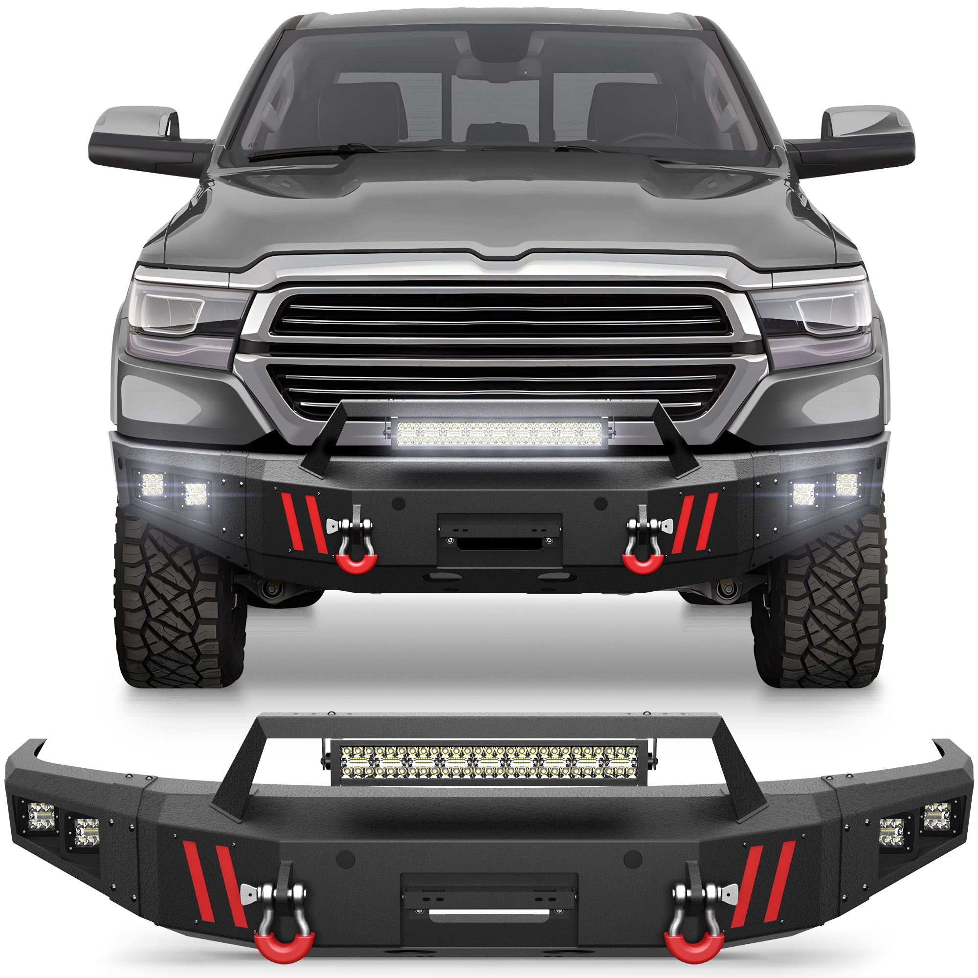 Ram 1500 Front Bumper Compatible with Dodge Ram 1500 2019 - 2024 (Exclude Classic) with Winch Plate - nadiaauto