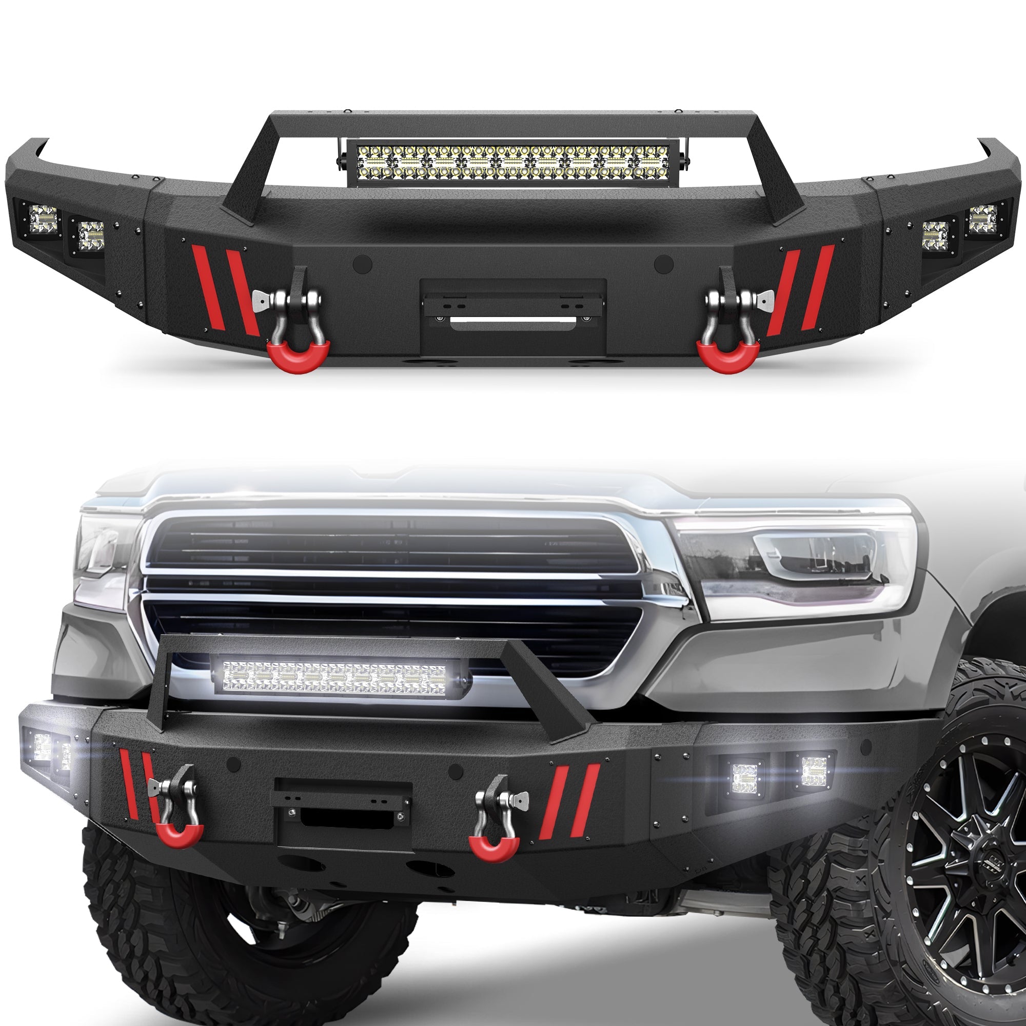 Ram 1500 Front Bumper Compatible with Dodge Ram 1500 2019 - 2024 (Exclude Classic) with Winch Plate - nadiaauto