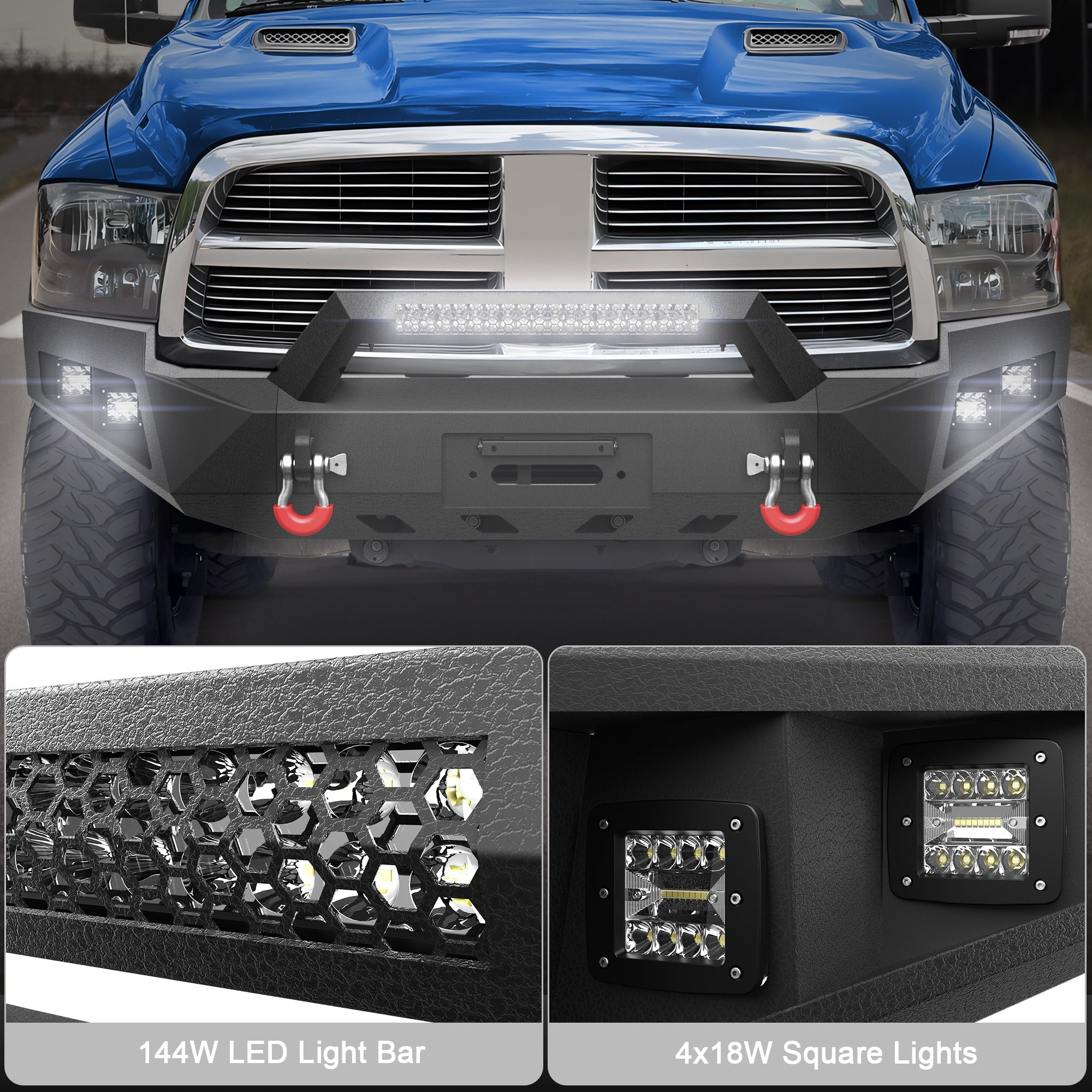 Ram 1500 Front Bumper for 2009 2010 2011 2012 Ram 1500 Pickup with Winch Plate - nadiaauto