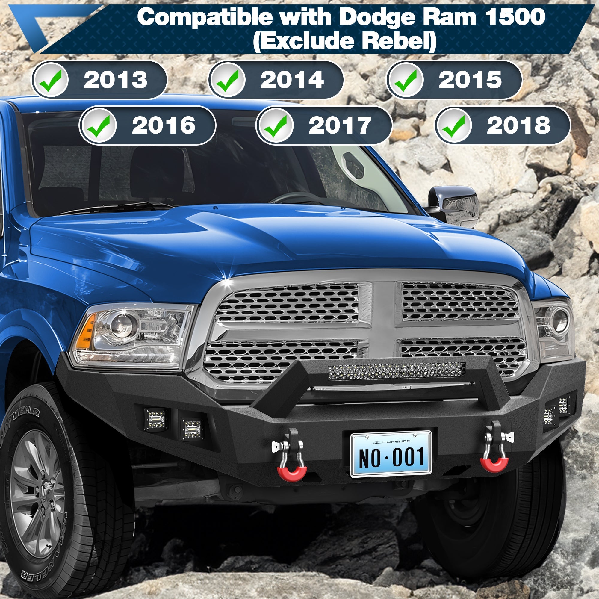 Ram 1500 Front Bumper for 2013 - 2018 Ram 1500 and 2019 - 2024 Ram 1500 Classic Pickup w/Winch Plate (Exclude Rebel) - nadiaauto