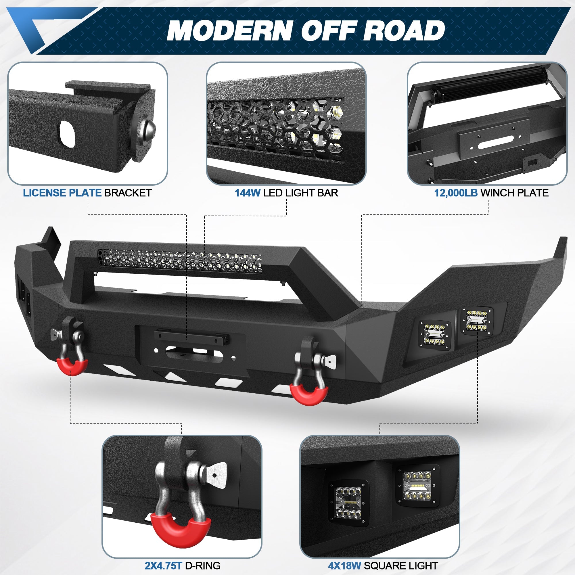 Ram 1500 Front Bumper for 2013 - 2018 Ram 1500 and 2019 - 2024 Ram 1500 Classic Pickup w/Winch Plate (Exclude Rebel) - nadiaauto