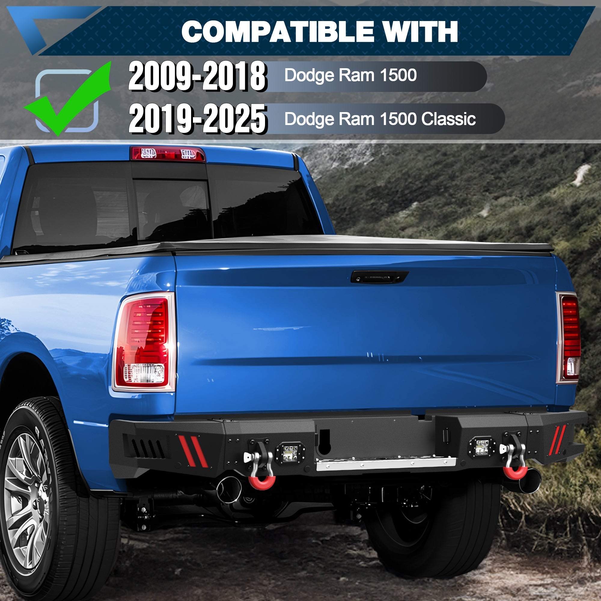 Ram 1500 Rear Bumper Pickup Truck Bumper for Ram 1500 2009 - 2018 and Ram 1500 2019 - 2025 Classic - nadiaauto