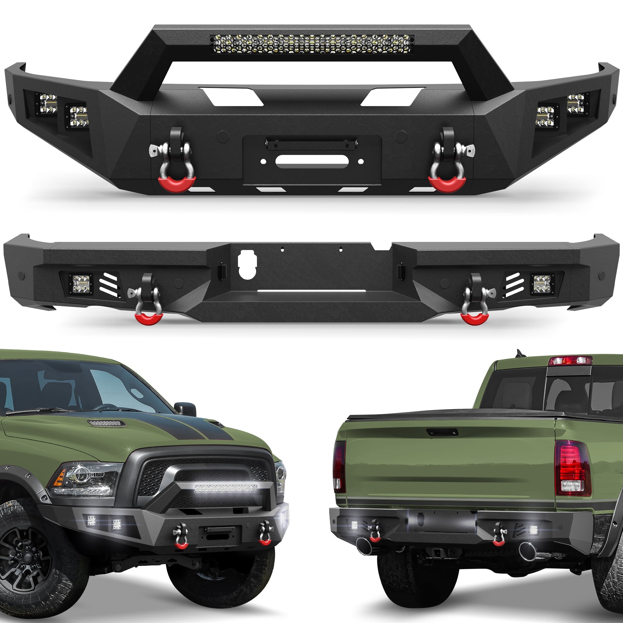 Ram 1500 Rebel Front and Rear Bumper Set for 2015-2018 Ram 1500 Rebel Only - nadiaauto