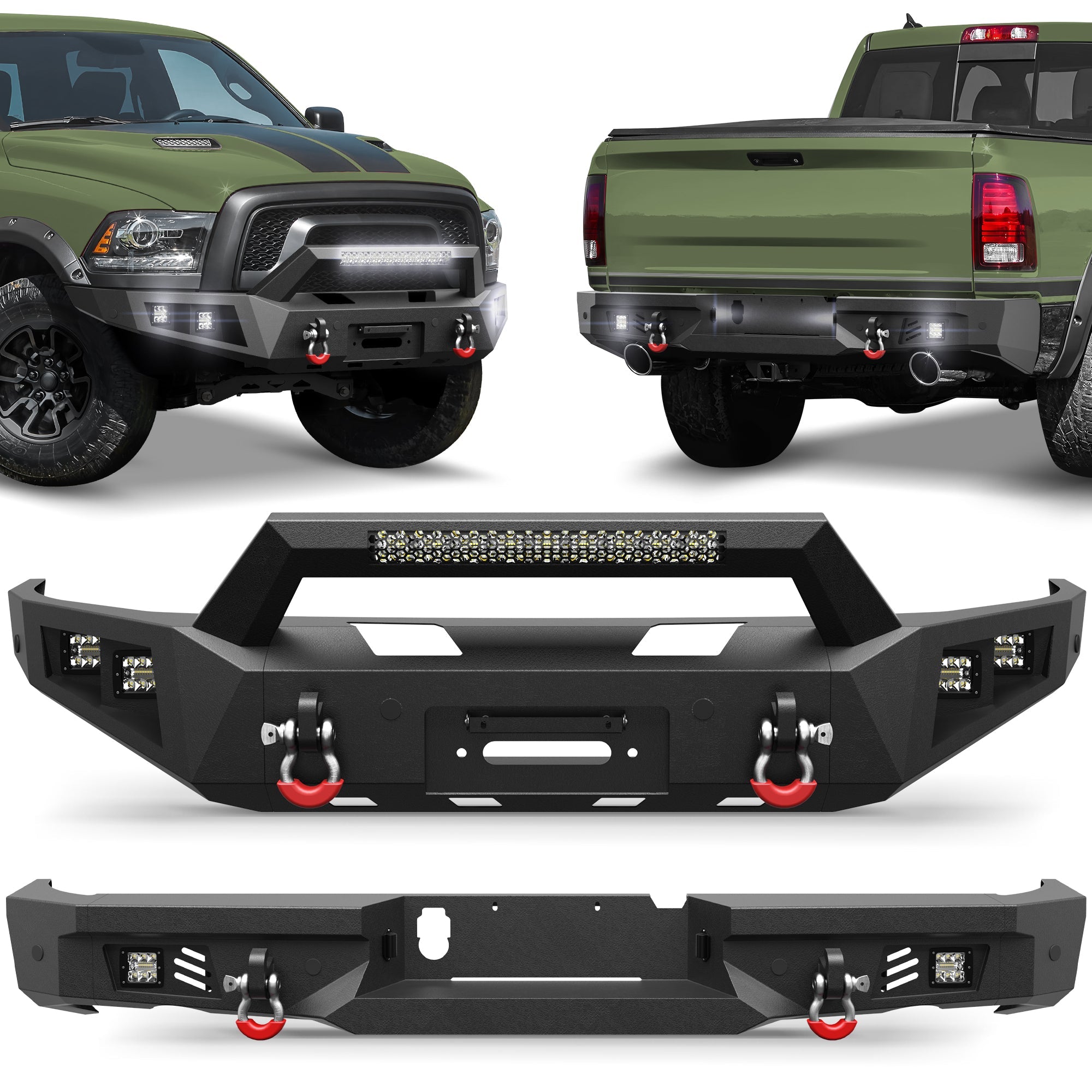 Ram 1500 Rebel Front and Rear Bumper Set for 2015-2018 Ram 1500 Rebel Only - nadiaauto