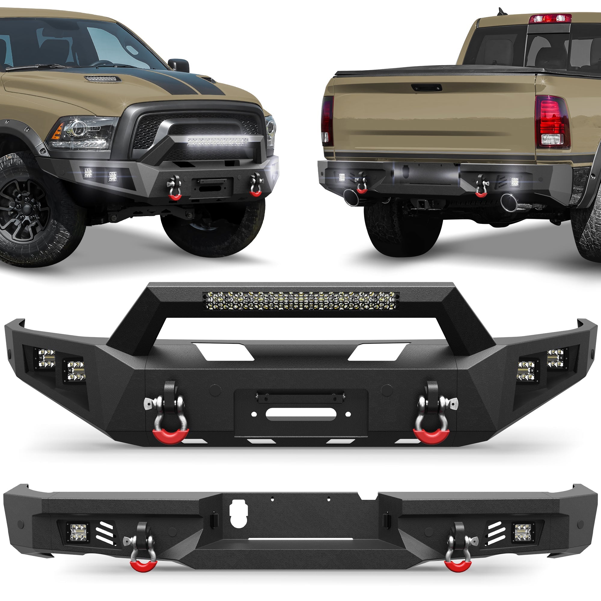 Ram 1500 Rebel Front and Rear Bumper Set for 2015-2018 Ram 1500 Rebel Only - nadiaauto
