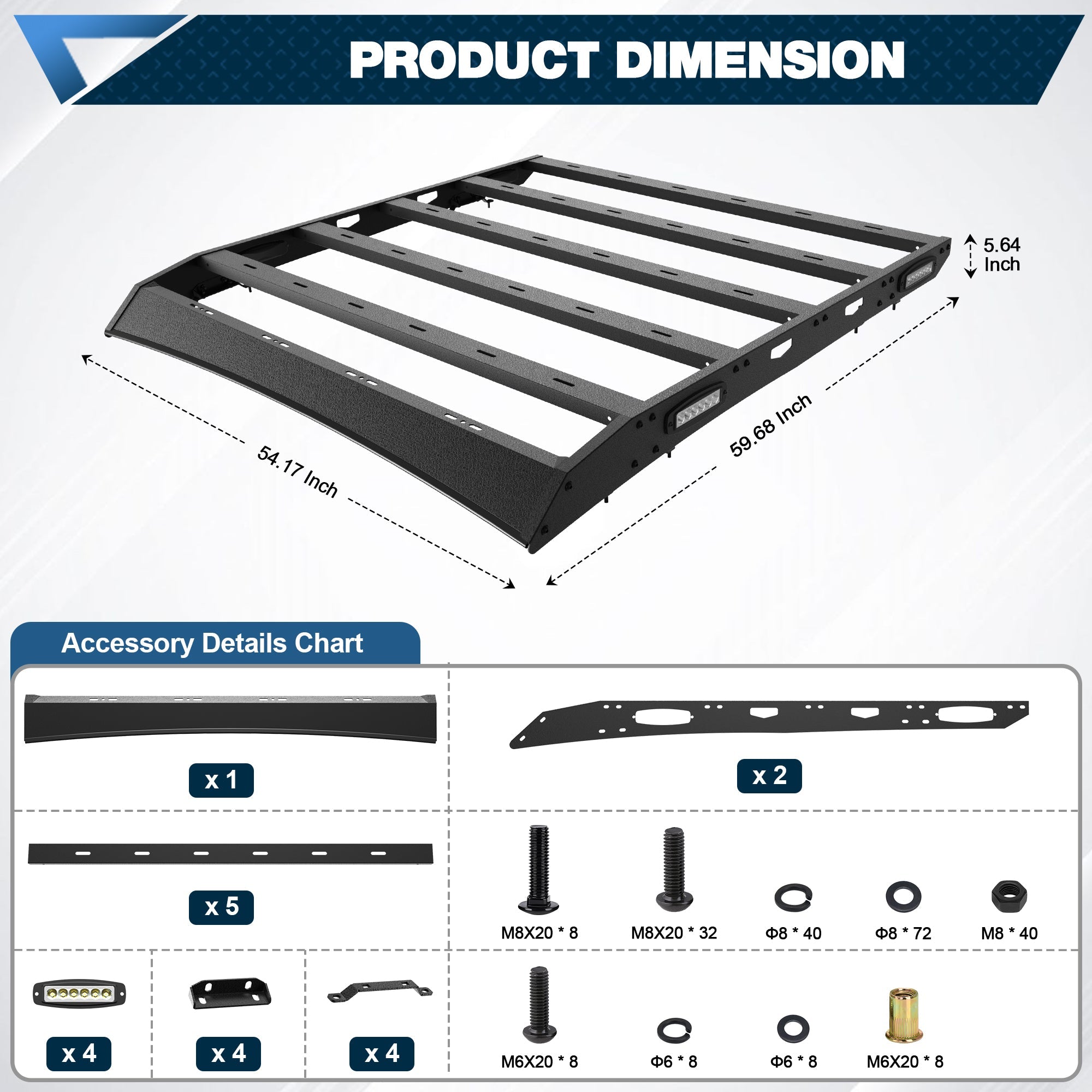 Ram 1500 Roof Rack Top Cargo Carrier with Side LED Lights Compatible with 2009 - 2018 Ram 1500 4th Gen Crew Cab - nadiaauto