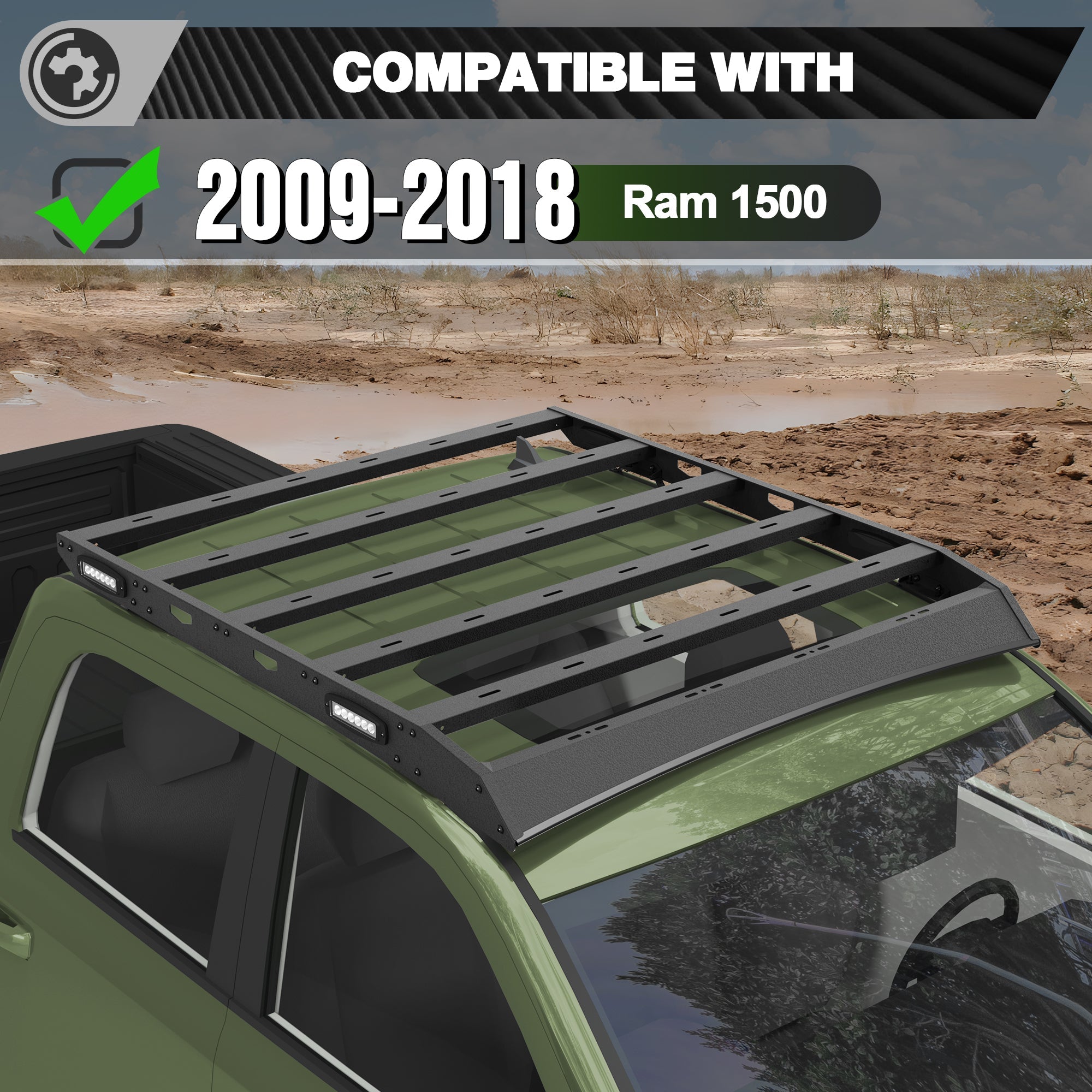 Ram 1500 Roof Rack Top Cargo Carrier with Side LED Lights Compatible with 2009-2018 Ram 1500 4th Gen Crew Cab - nadiaauto