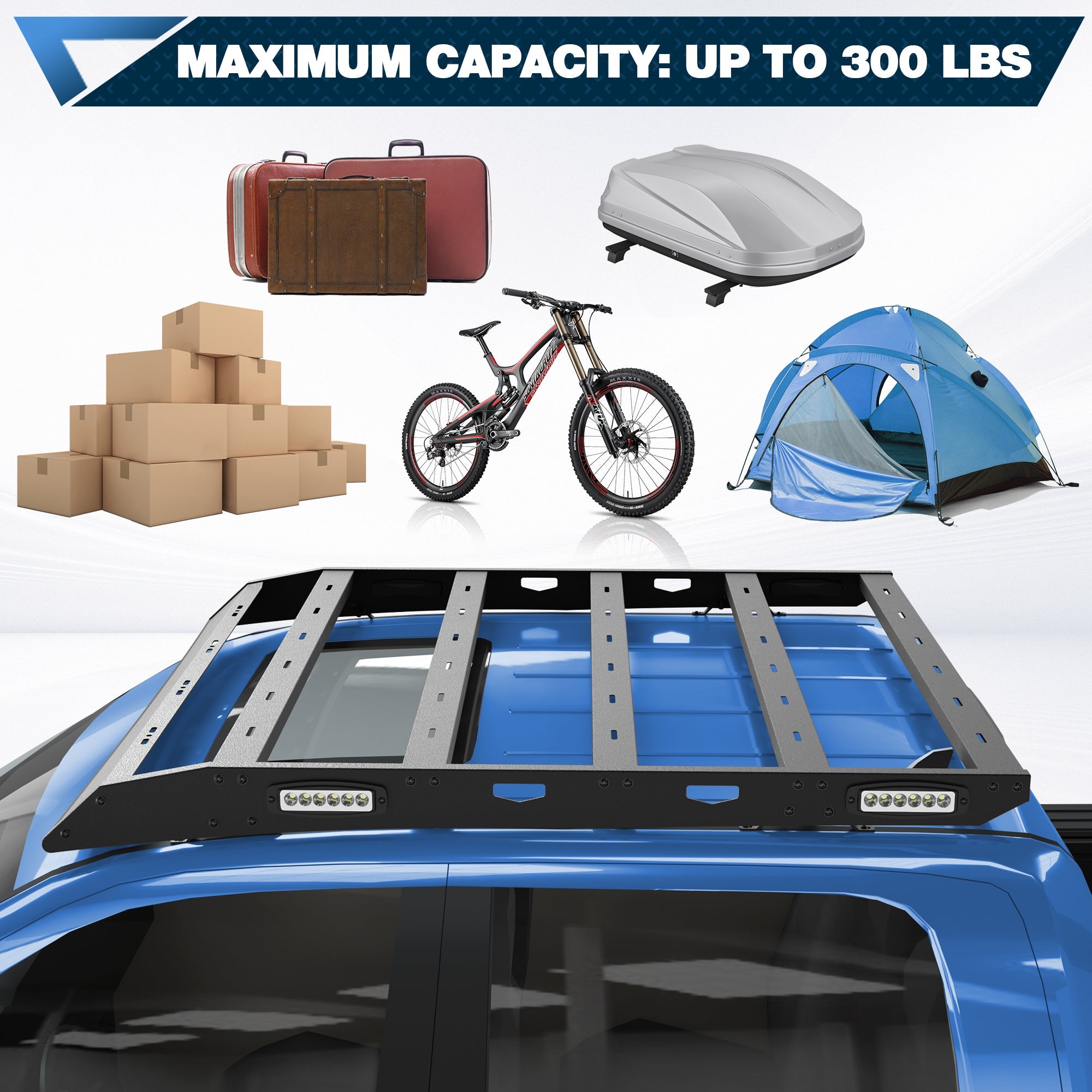 Ram 1500 Roof Rack Top Cargo Carrier with Side LED Lights Compatible with 2009 - 2018 Ram 1500 4th Gen Crew Cab - nadiaauto