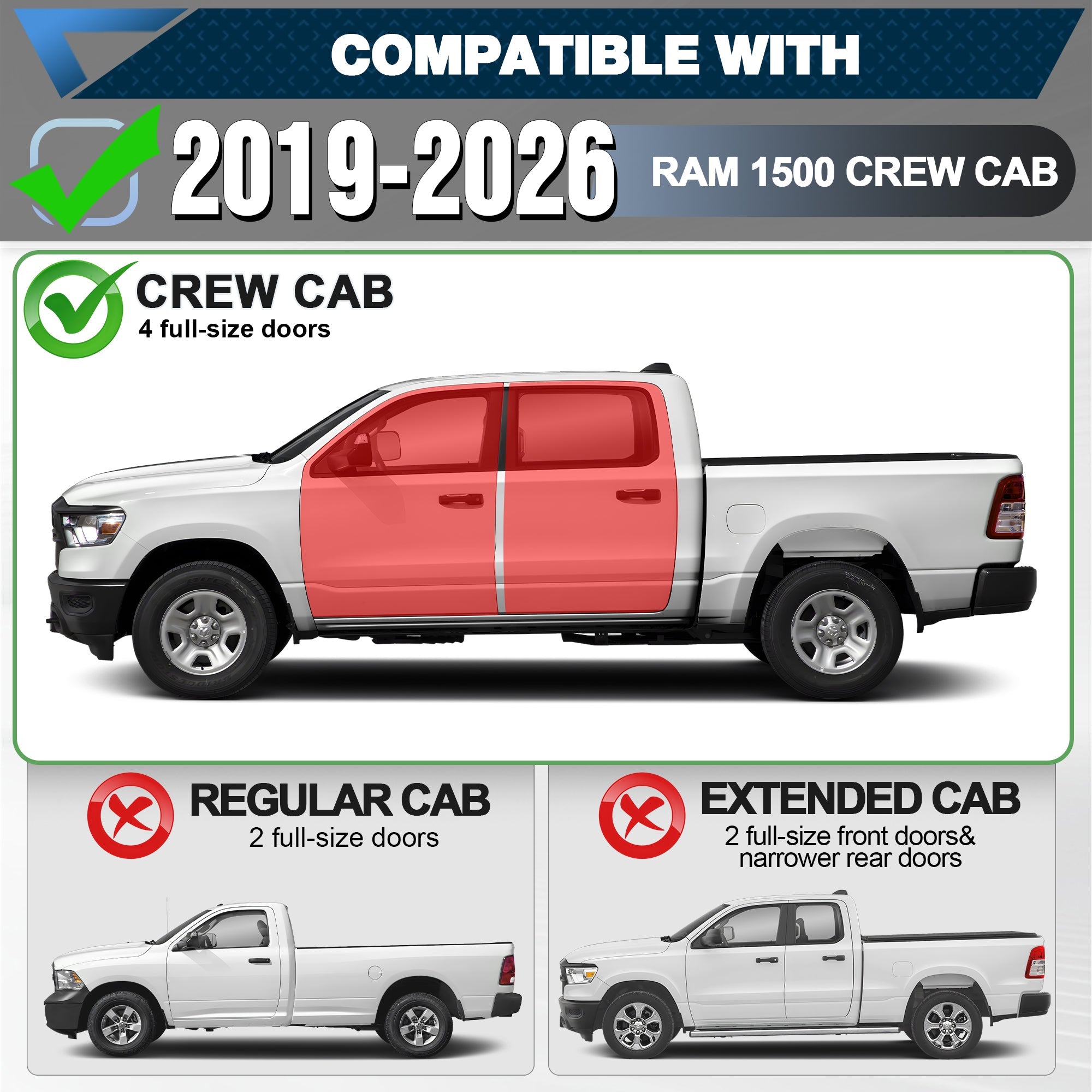 Ram 1500 Running Boards Side Steps Compatible with 2019 - 2026 Dodge Ram 1500 Crew Cab (No for Classic) - nadiaauto