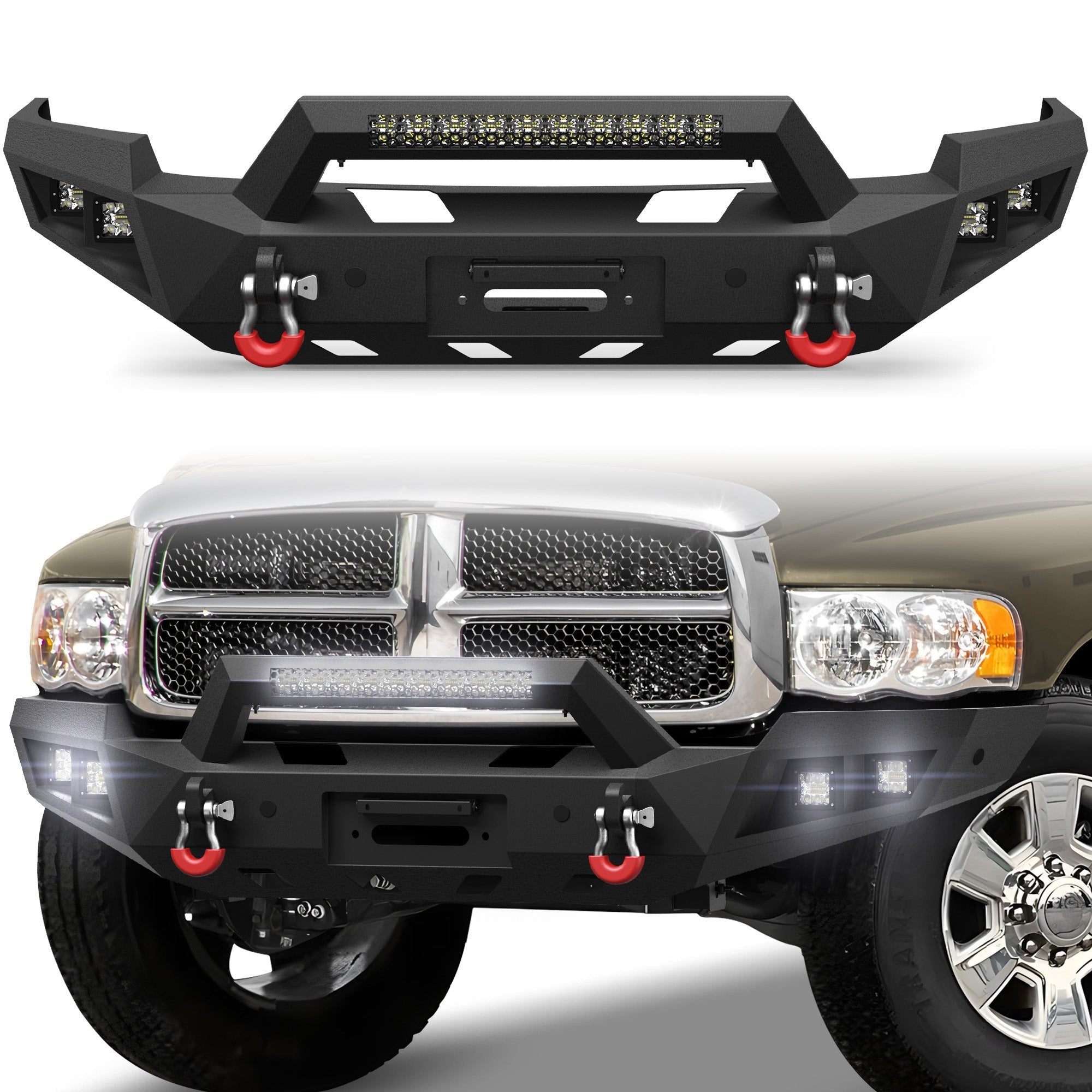 Ram 2500 Front Bumper for 2003 2004 2005 Dodge Ram 2500/3500 Pickup w/Winch Plate (Excluding Diesel) - nadiaauto
