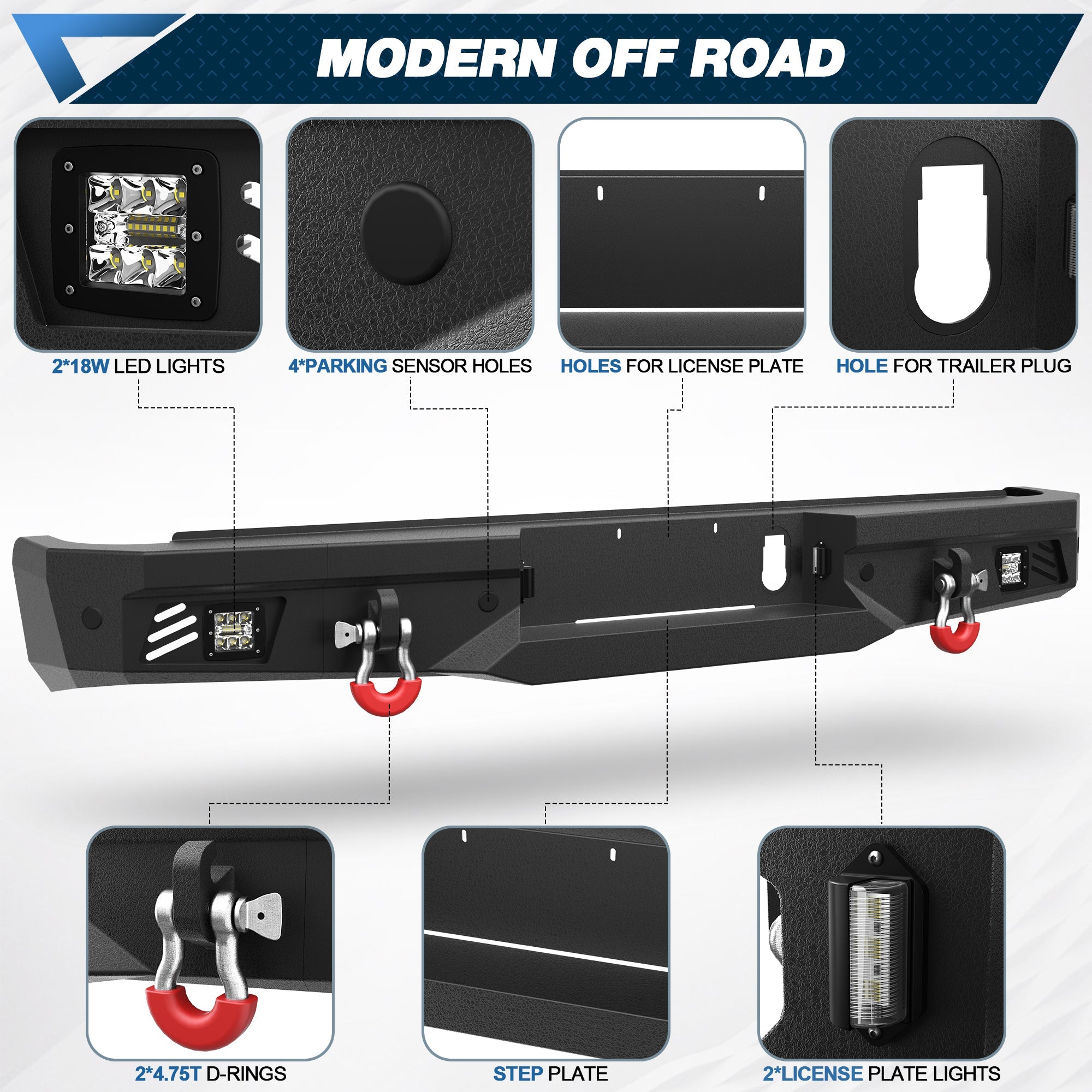 Ram 2500 Rear Back Bumper for 2010 - 2018 Ram 2500/3500 w/LED Lights and D - rings - nadiaauto