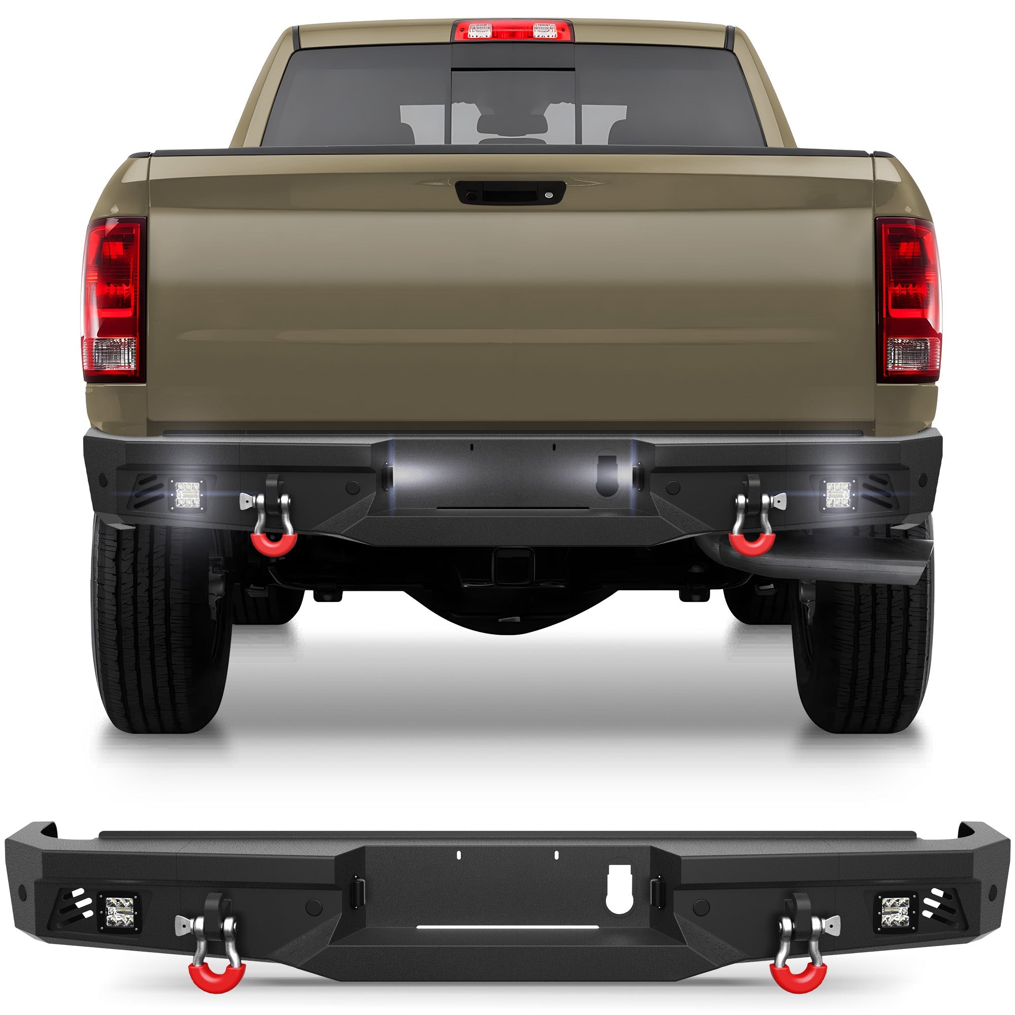 Ram 2500 Rear Back Bumper for 2010-2018 Ram 2500/3500 w/LED Lights and D-rings - nadiaauto