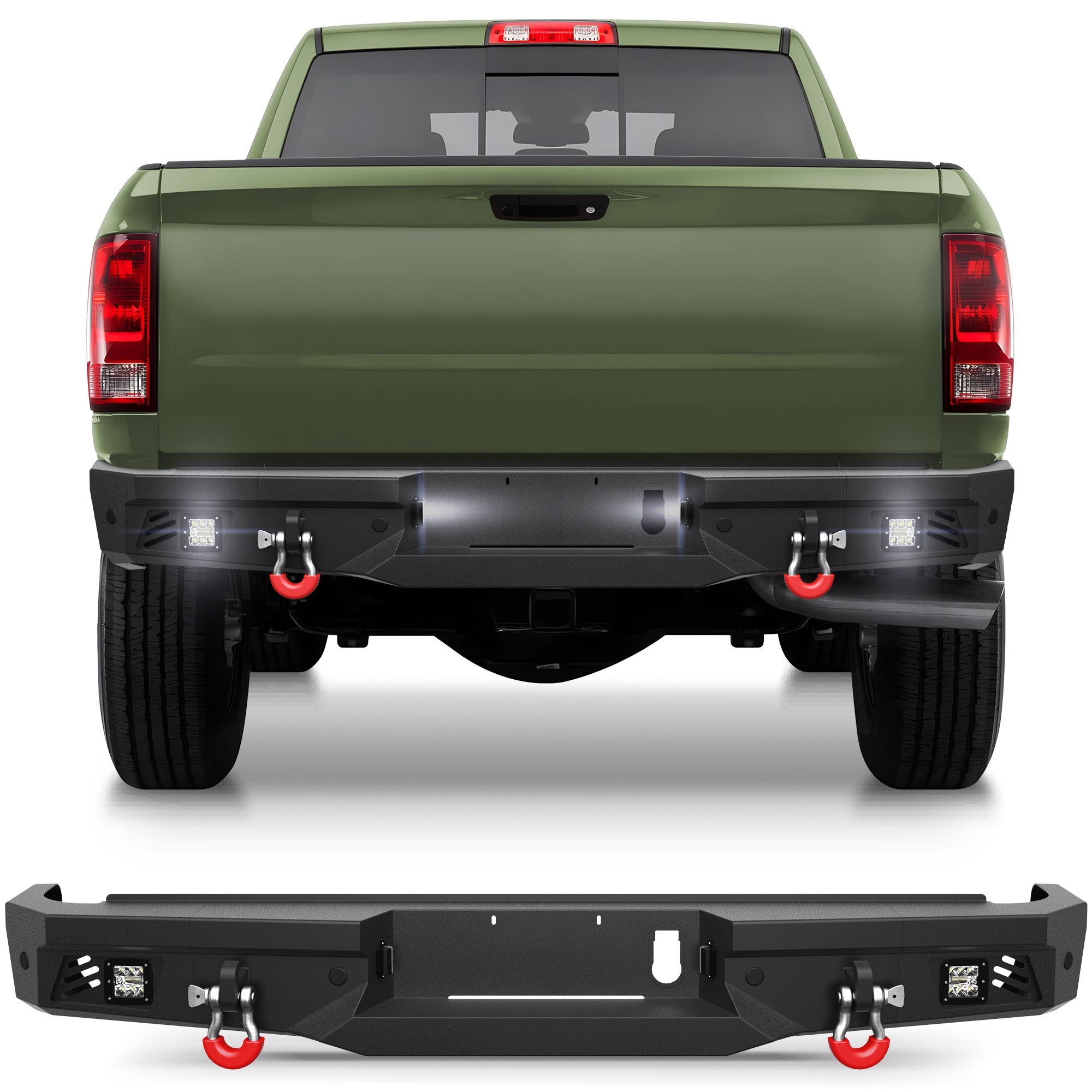 Ram 2500 Rear Back Bumper for 2010-2018 Ram 2500/3500 w/LED Lights and D-rings - nadiaauto