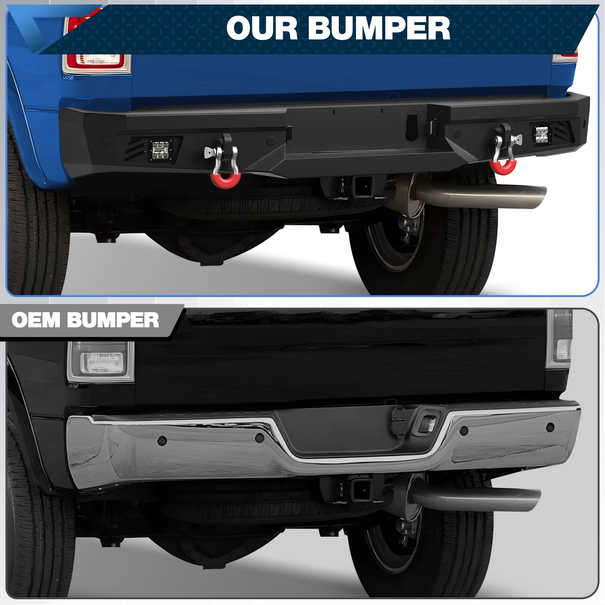 Ram 2500 Rear Back Bumper for 2010 - 2018 Ram 2500/3500 w/LED Lights and D - rings - nadiaauto