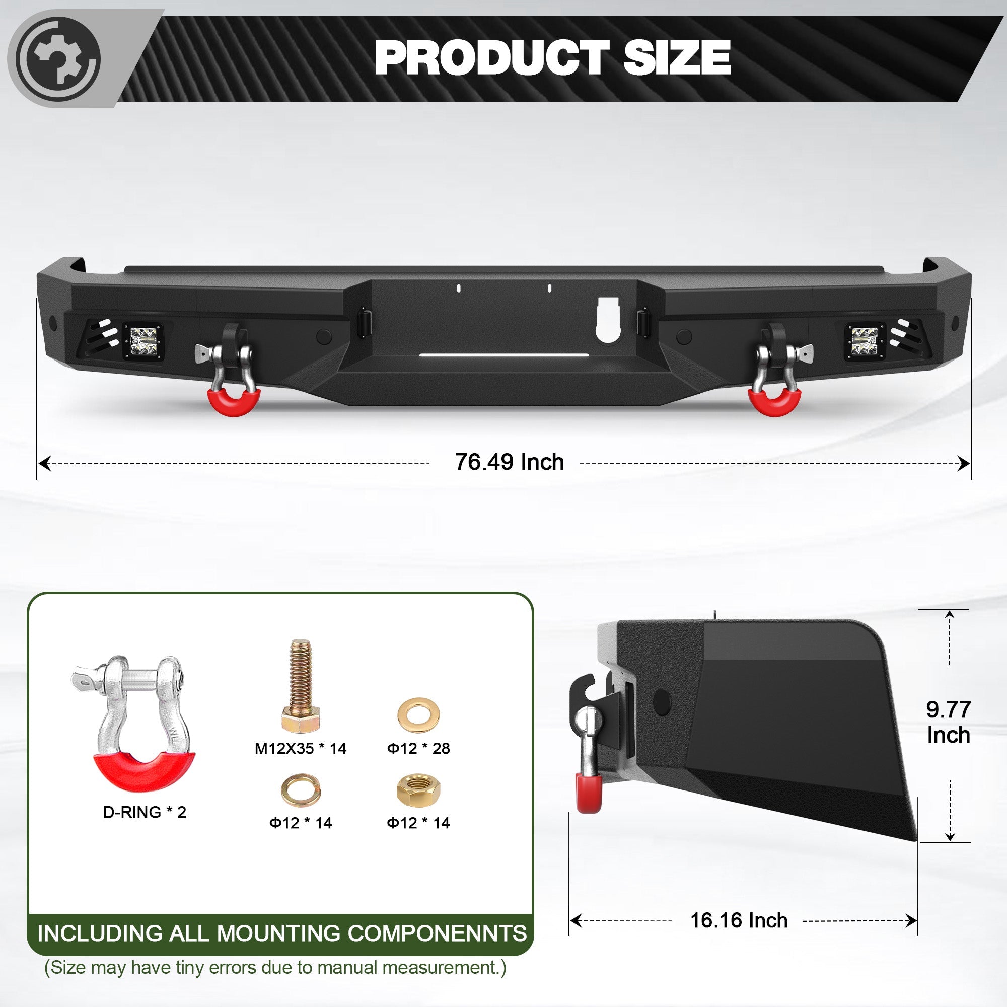 Ram 2500 Rear Back Bumper for 2010-2018 Ram 2500/3500 w/LED Lights and D-rings - nadiaauto
