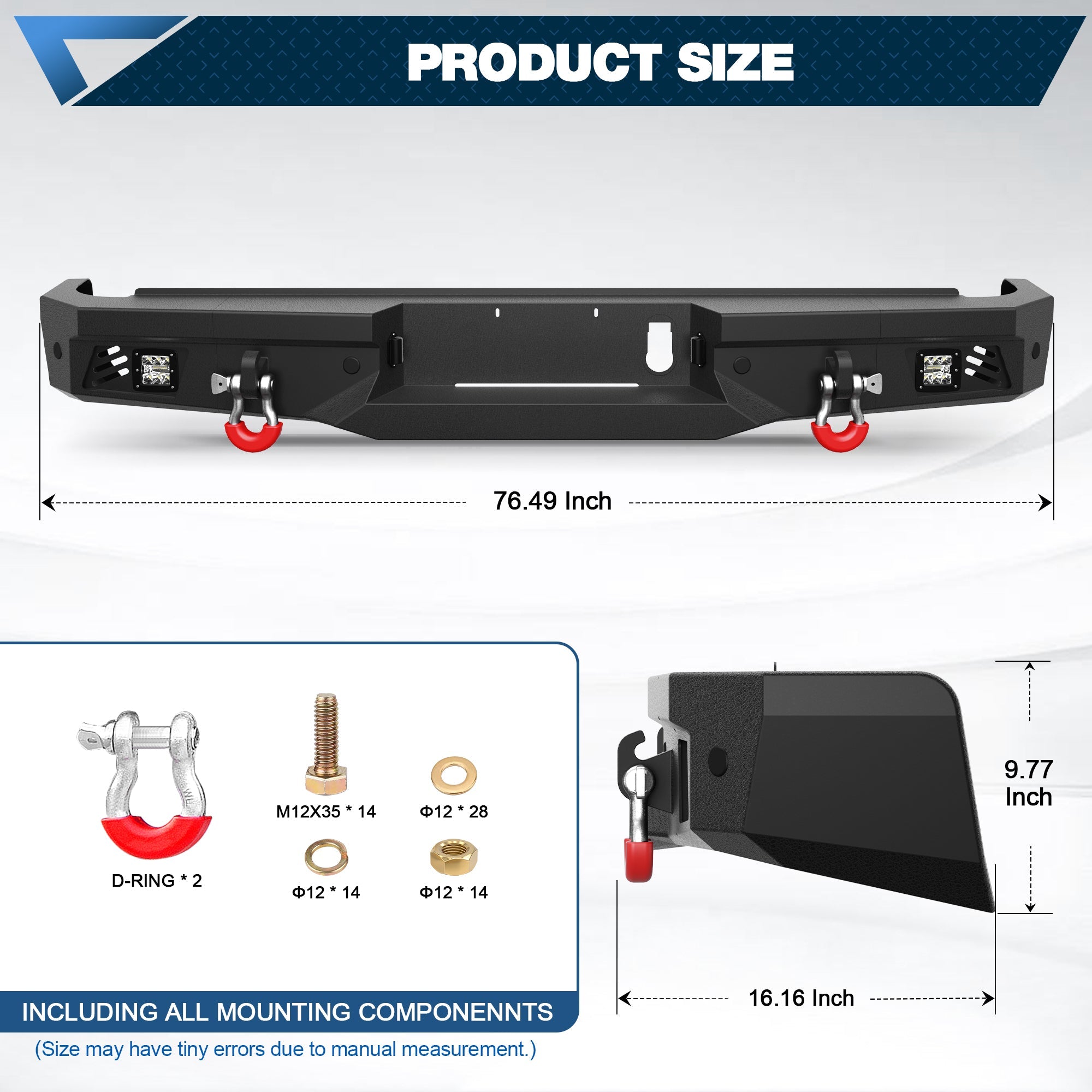 Ram 2500 Rear Back Bumper for 2010 - 2018 Ram 2500/3500 w/LED Lights and D - rings - nadiaauto