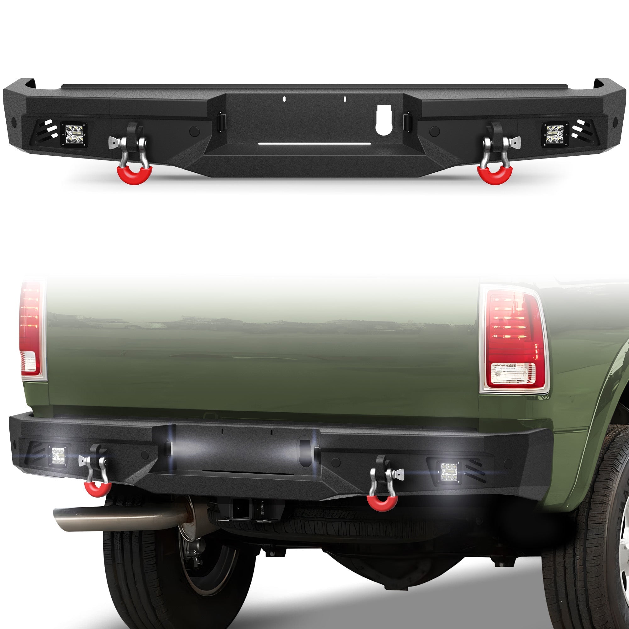 Ram 2500 Rear Back Bumper for 2010-2018 Ram 2500/3500 w/LED Lights and D-rings - nadiaauto