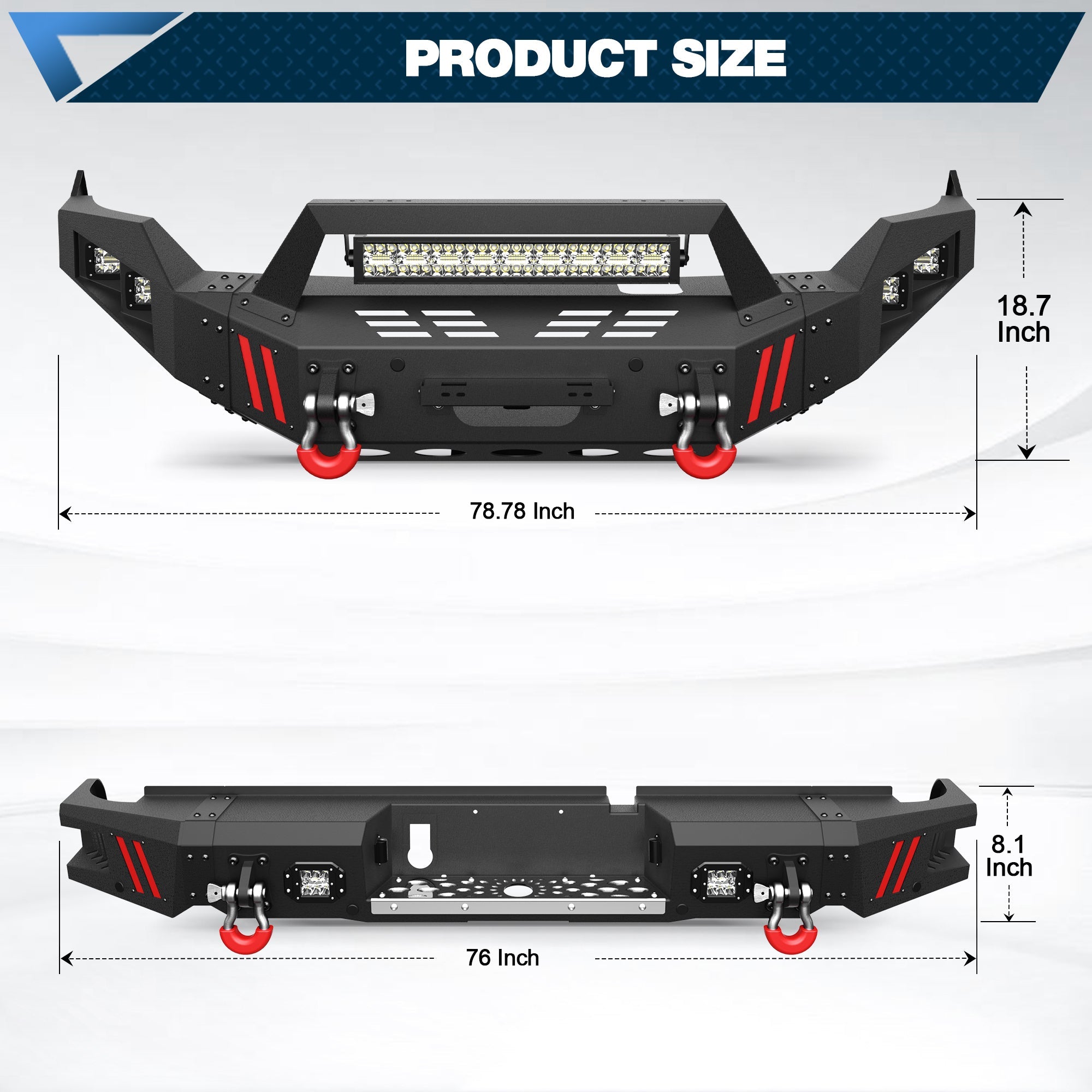 Durable Bumpers for Ram 1500, Fit 2013-2018 & 2019-2024 Classic, Winch Plate, Bright LED - nadiaauto