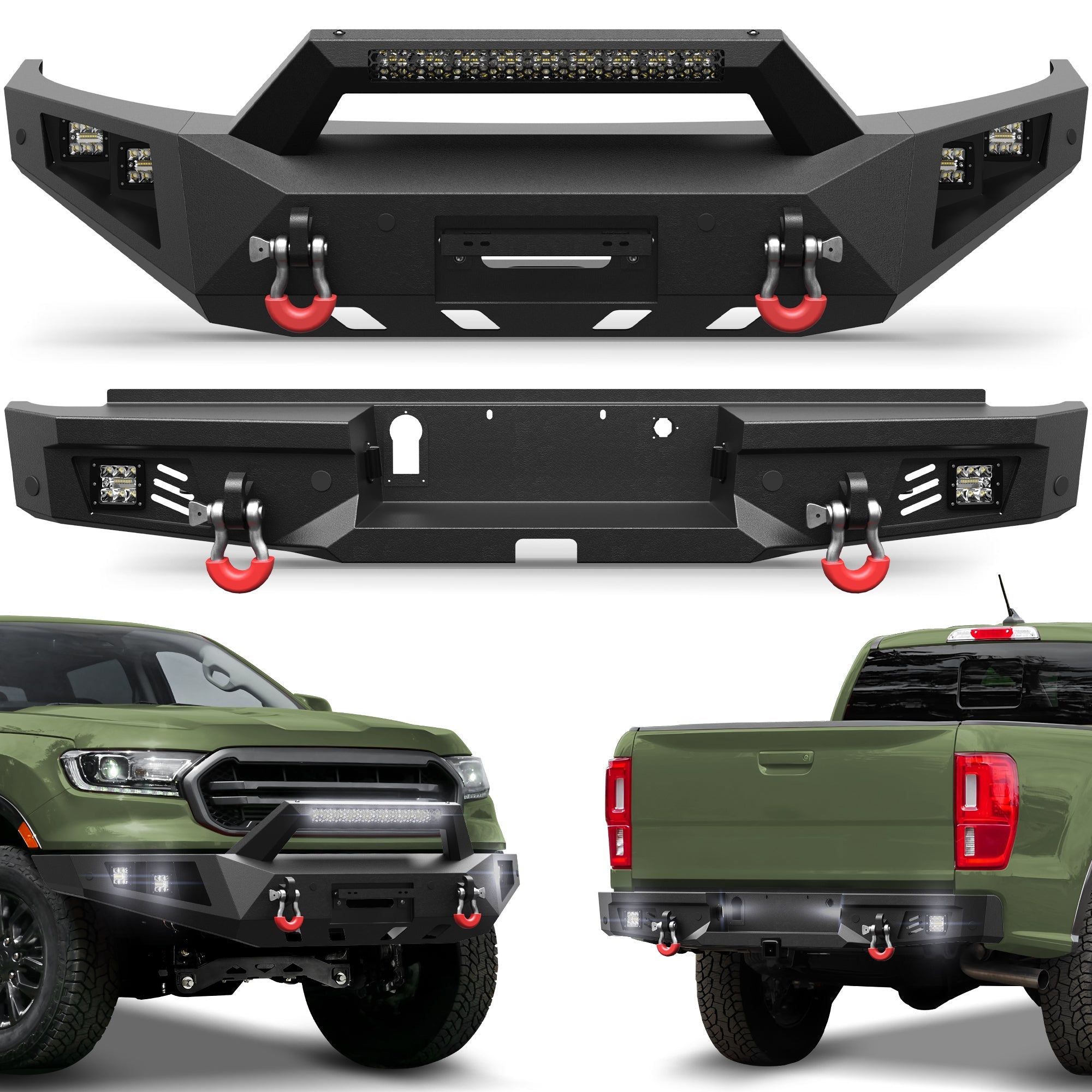 Ranger Front and Rear Bumper Set for 2019-2023 Ford Ranger Pickup Truck (Excluding Wildtrak) - nadiaauto