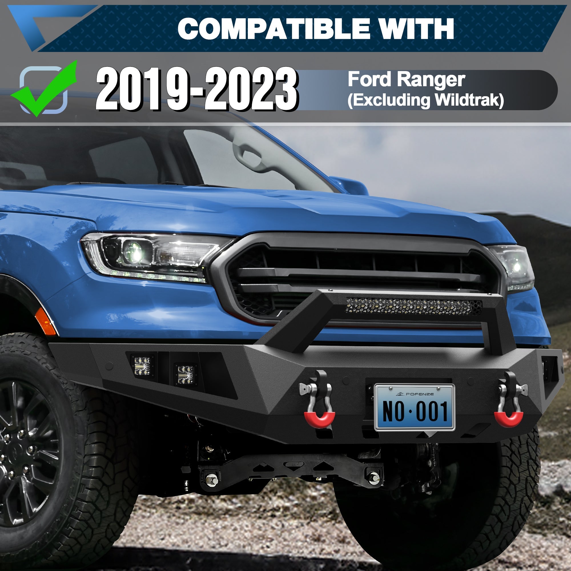 Ranger Front and Rear Bumper Set for 2019 - 2023 Ford Ranger Pickup Truck (Excluding Wildtrak) - nadiaauto