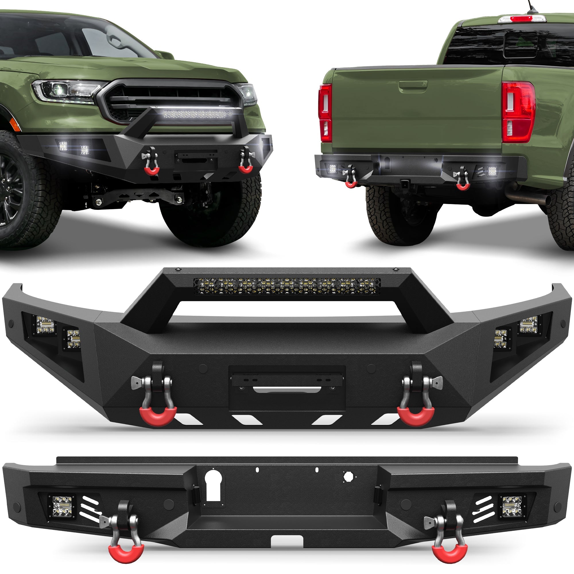 Ranger Front and Rear Bumper Set for 2019-2023 Ford Ranger Pickup Truck (Excluding Wildtrak) - nadiaauto
